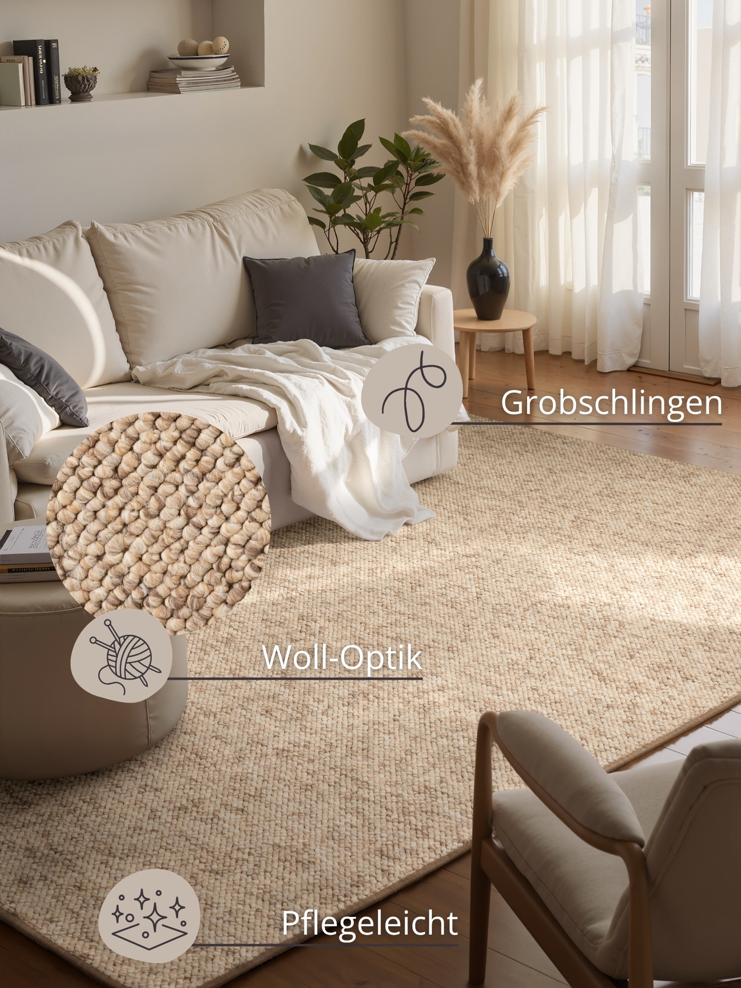 HANSE Home »Wolly 2« rechteckig 12 mm Höhe Flachgewebe, Läufer, Skandi, Woll-Optik, Esszimmer, Wohnzimmer, Flur