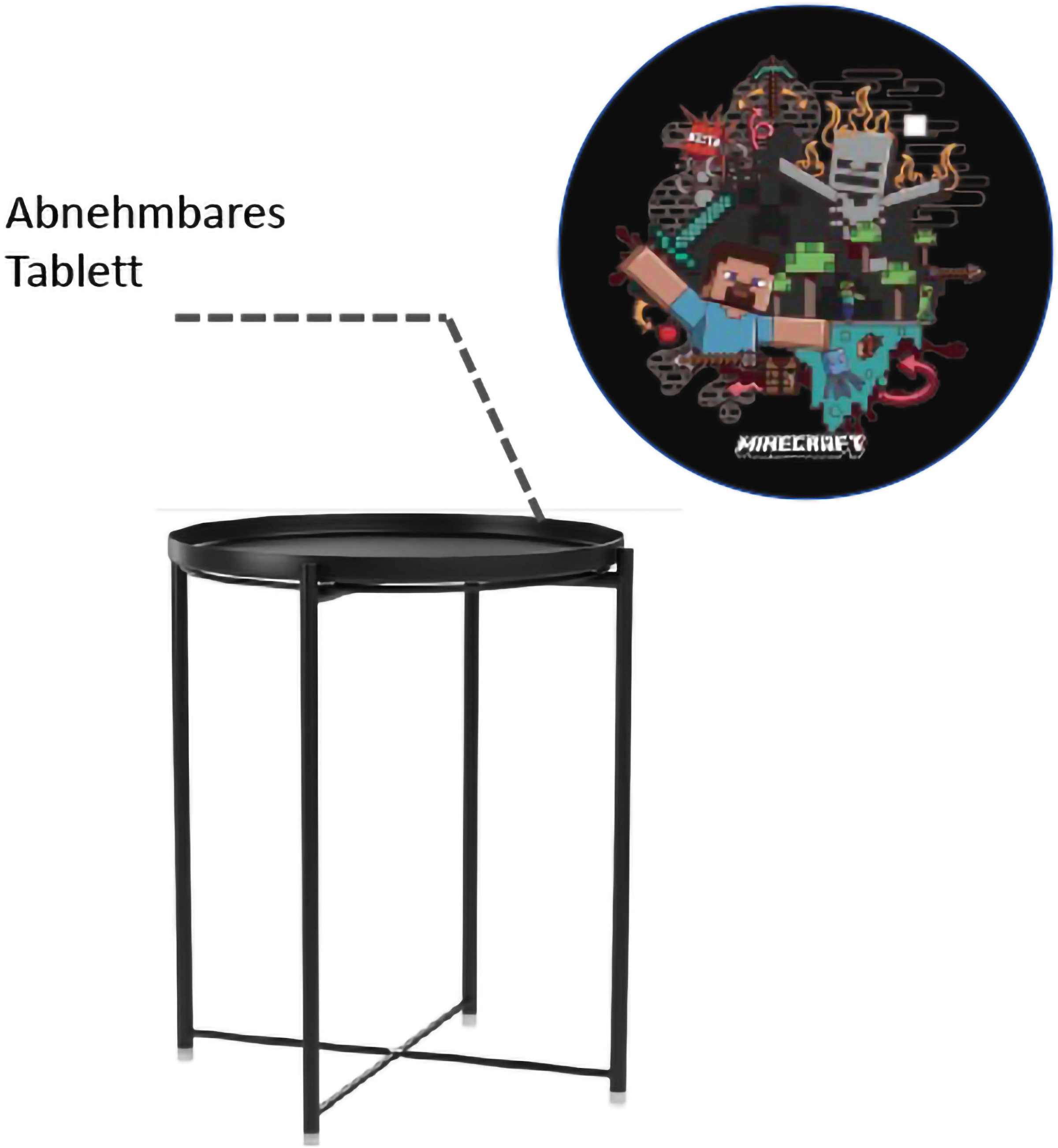 Phoenix Table d'appoint plateau/tablette amovible