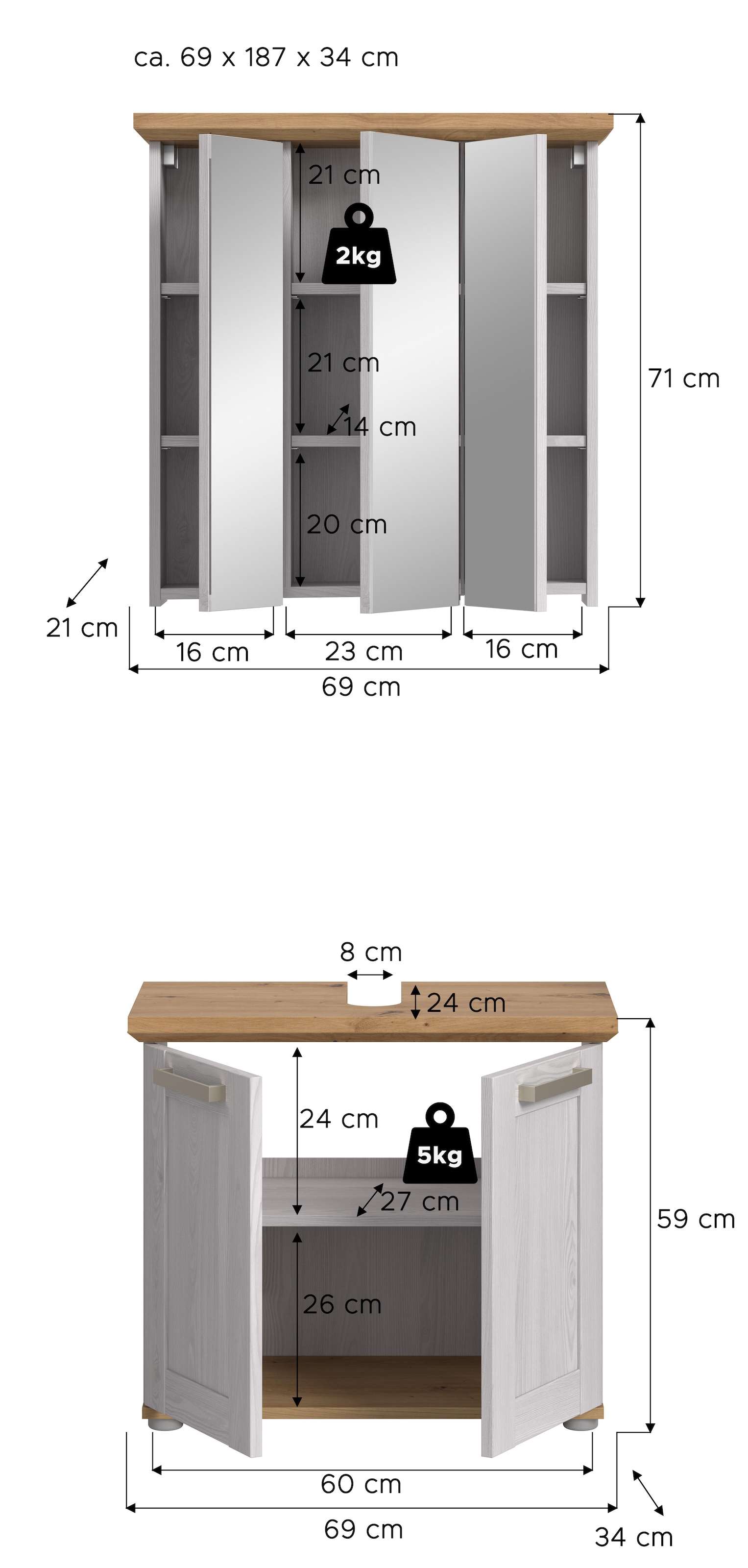 welltime Ensemble de meubles de salle de bain »COSENZA« best. aus: 1 Spiegelschrank, 1 Waschbeckenunterschrank, 2 cuis tlg.