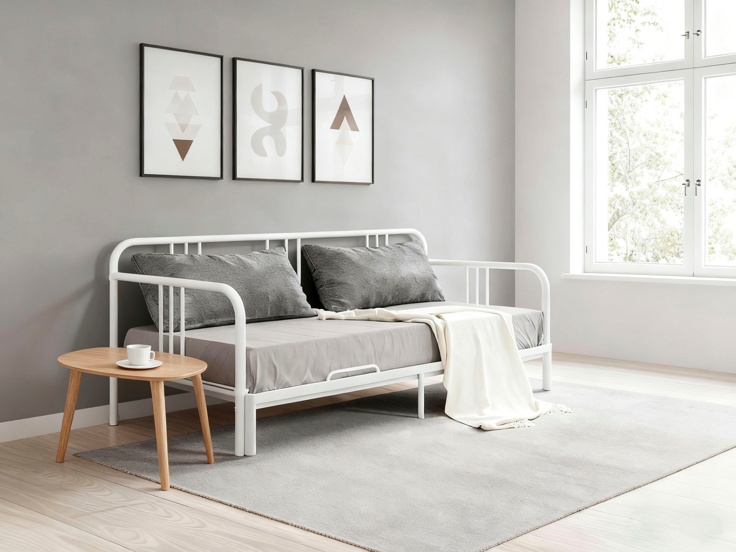GOODproduct Metallbett »Trento Bett Bettgestell Bestseller Doppelbett Ausziehbett« Bestseller Gästebett Sofabett Schlafzimmer,  Daybett mit Ausziefunktion im Landhausdesign weiss