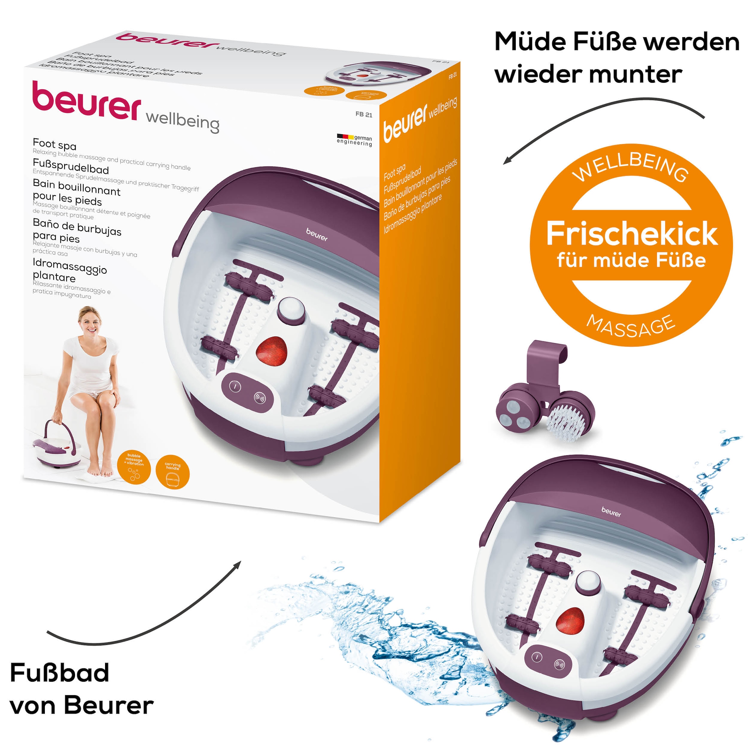 BEURER Fussbad »FB 21 mit Vibrations- und Sprudelmassagen für Fusswellness zuhause« Mit praktischem Tragegriff und zuschaltbarer Wärmefunktion