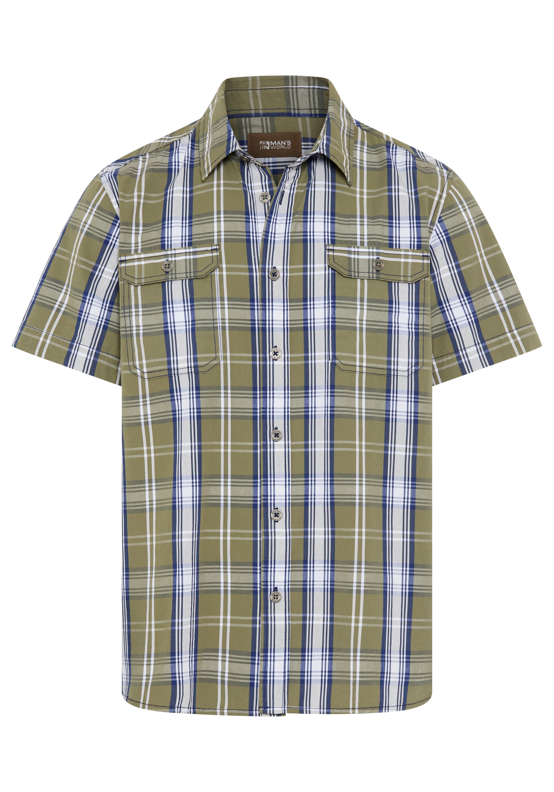 Man's World Chemise à carreaux Kurzarm, für Casualmode, Basic, Frühling und Sommer, aus Baumwolle