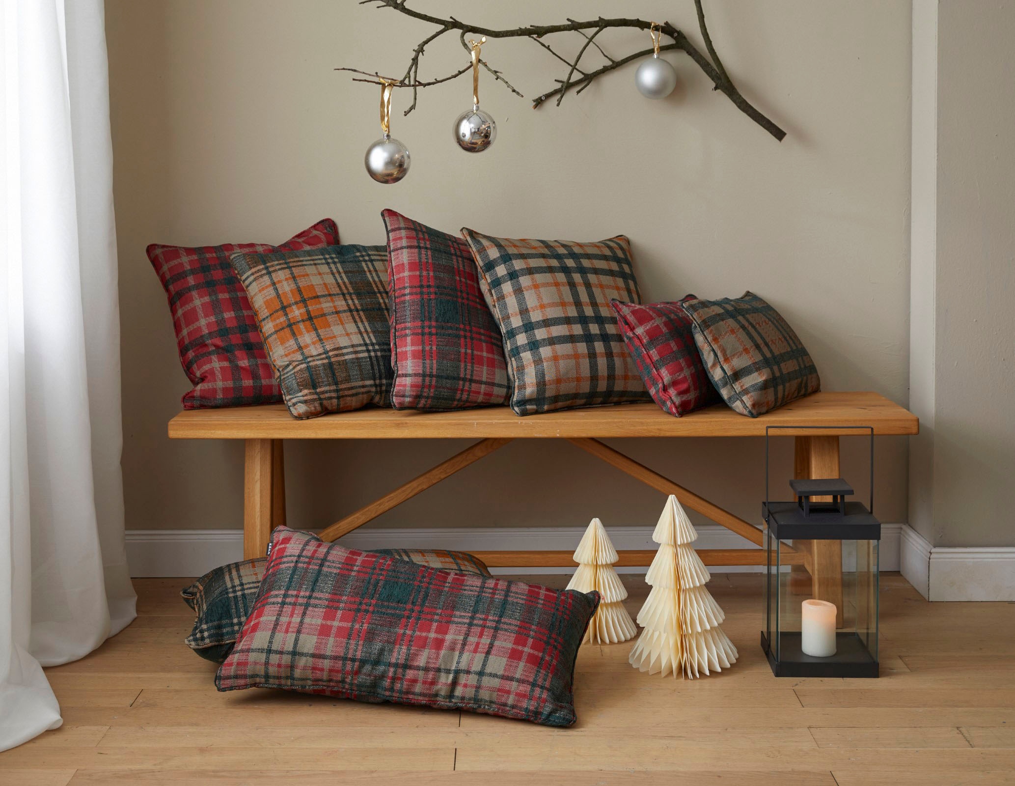 H.O.C.K. Coussin décoratif »Charles« Karo, Weihnachten, britisch, inkl. Füllung, Bezug mit Reissverschluss