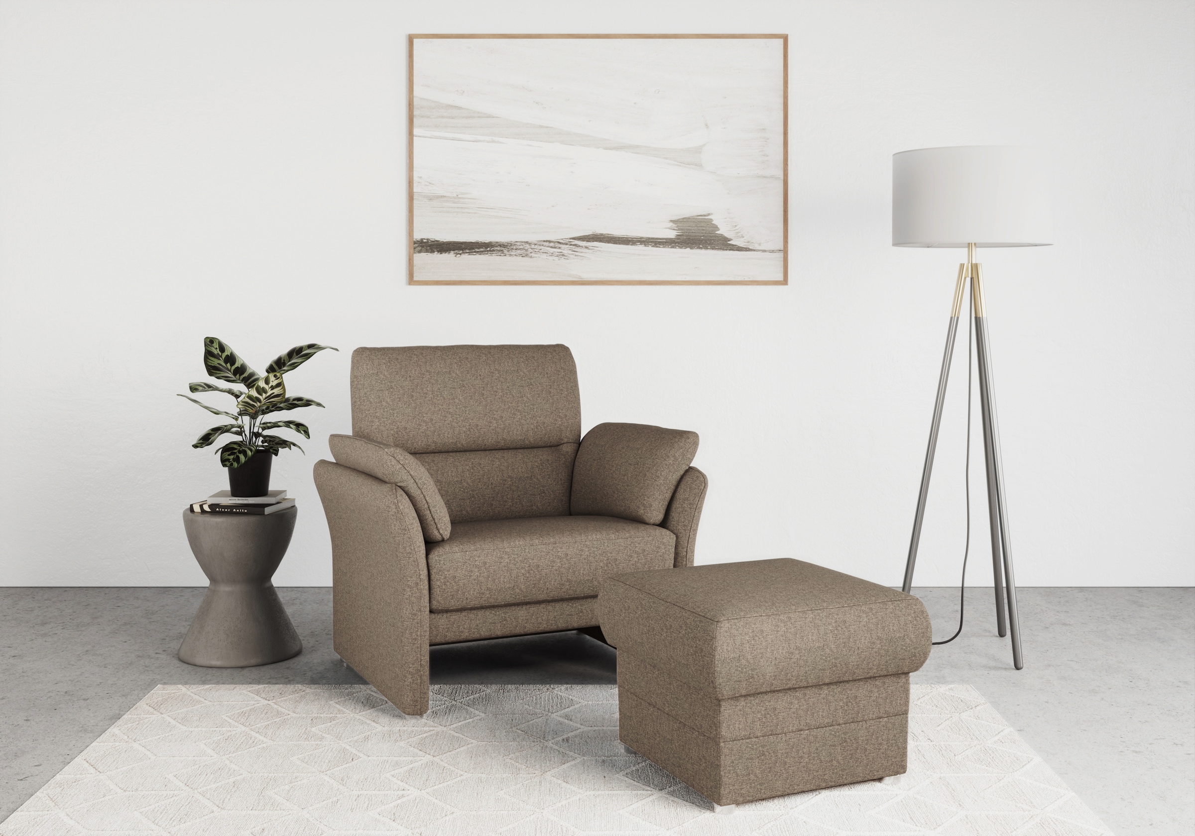 DOMO collection Fauteuil »Pina elegant und zeitloser Clubsessel, bequemer Cocktailsessel« Hoher Sitzkomfort, Feinstruktur, stone