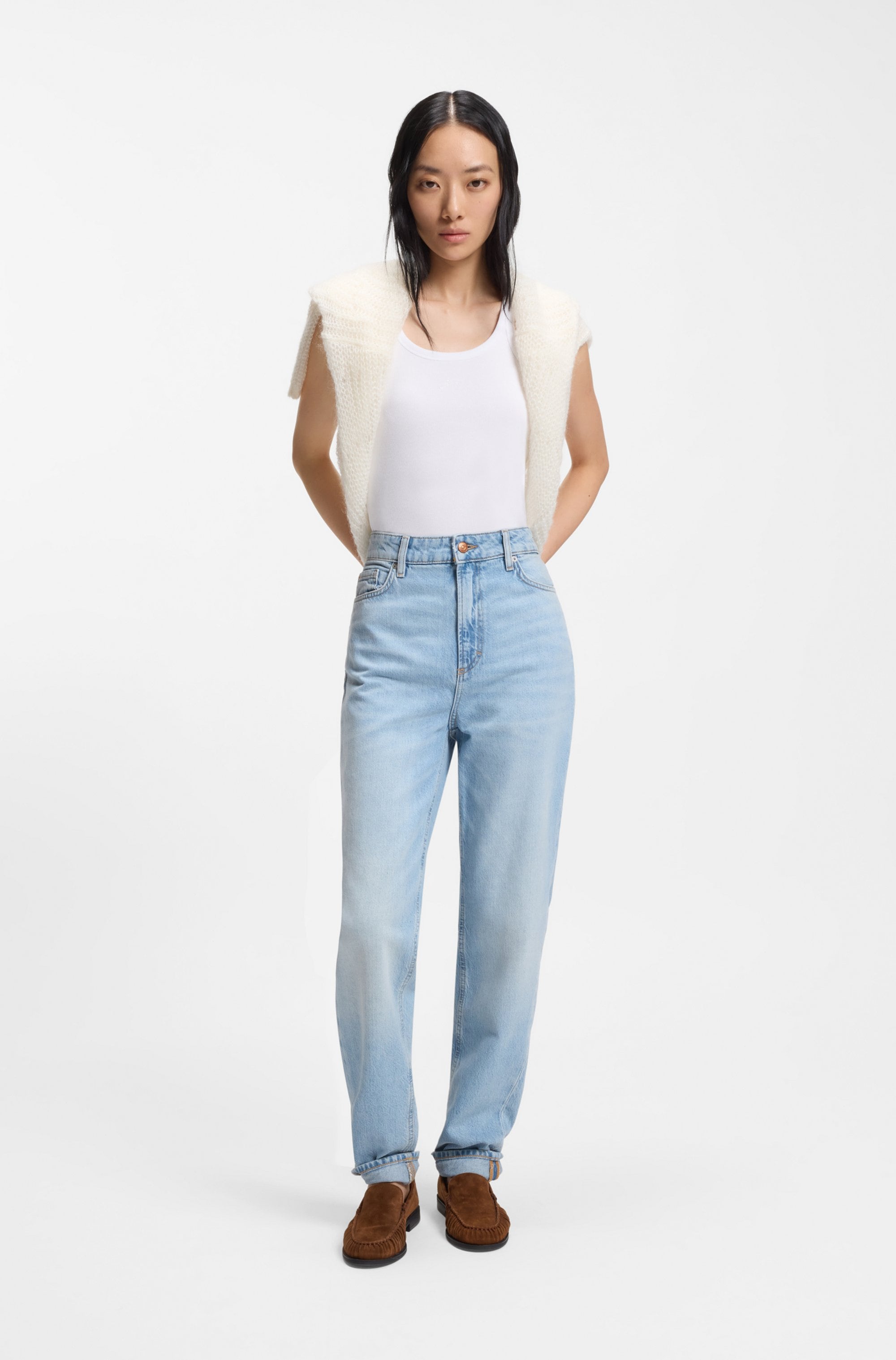 BOSS ORANGE Débardeur à côtes »Epetite Premium Damenmode« Slim Fit mit Logostickerei