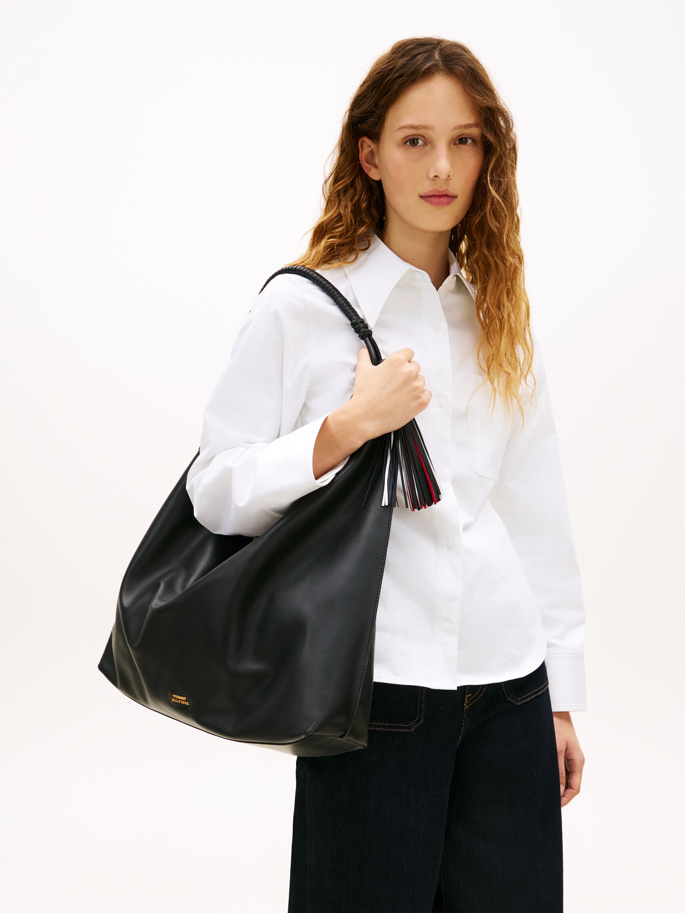 Tommy Hilfiger Hobo »TH STATEMENT LEATHER HOBO« , Damen Umhängetasche, Schultertasche, Handtasche mit Logoschriftzug