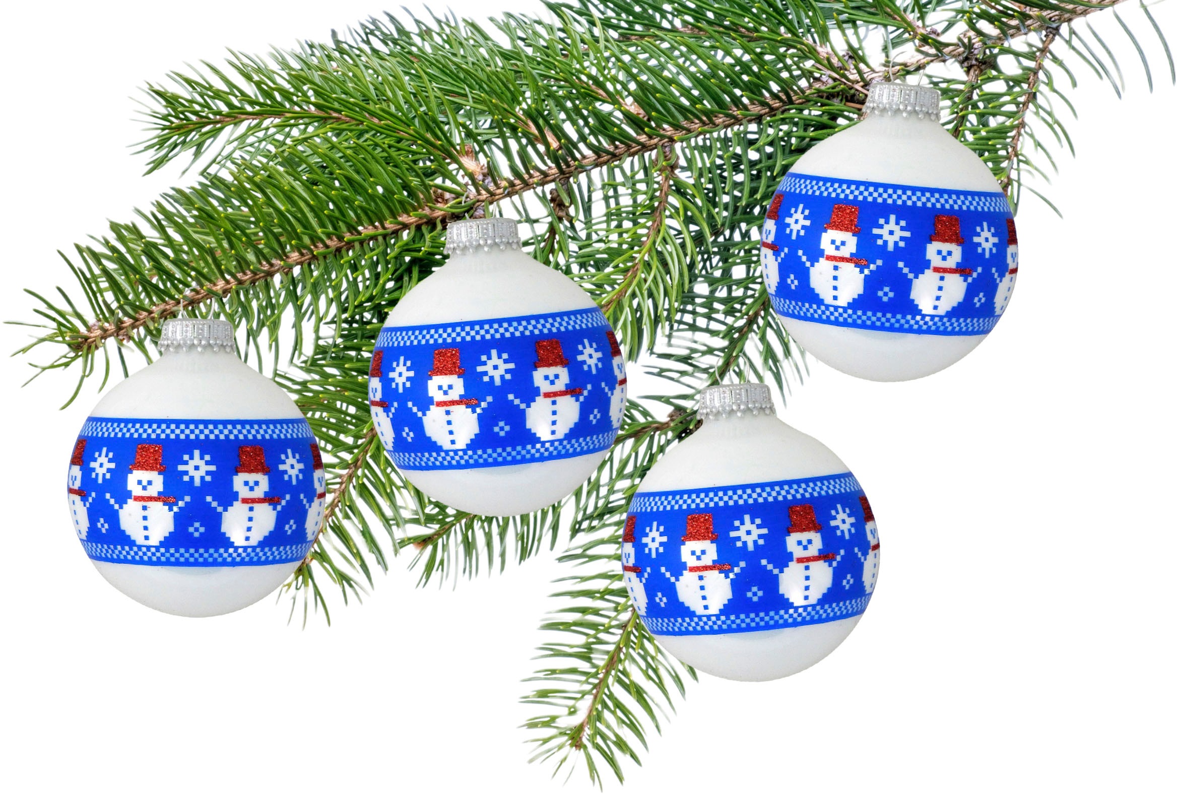 Krebs Glas Lauscha Boule de Noël »Glaskkugeln mit "genähtem" Schneemann Band« décoration de Noël, ornements de sapin, boules de Noël en verre