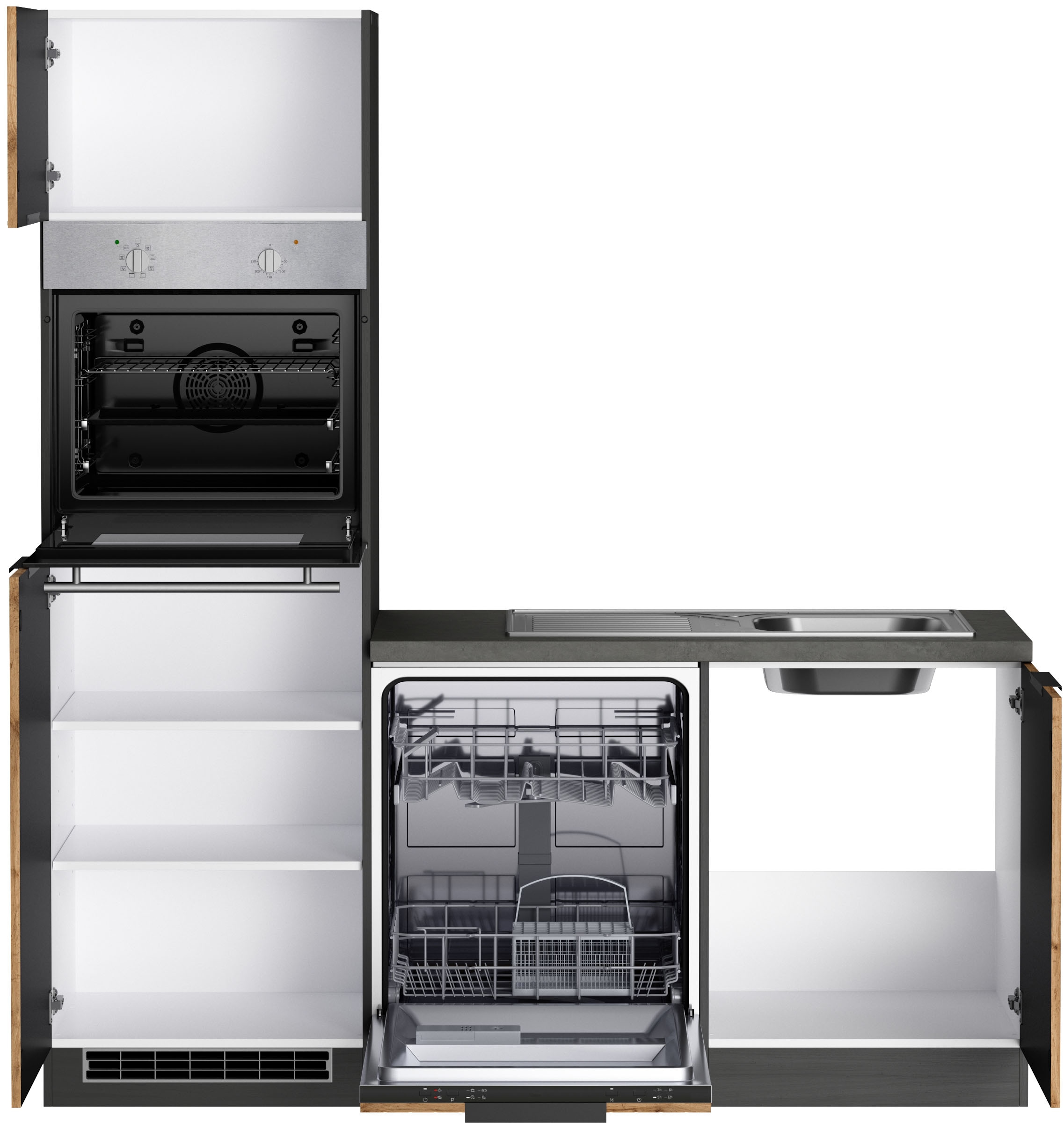 KOCHSTATION Winkelküche »KS-Lagos, Stellbreite 240/240 cm, wahlweise mit E-Geräten« GK-oder Induktionskochfeld,Kühlschrank,Spüle edelstahl oder schwarz