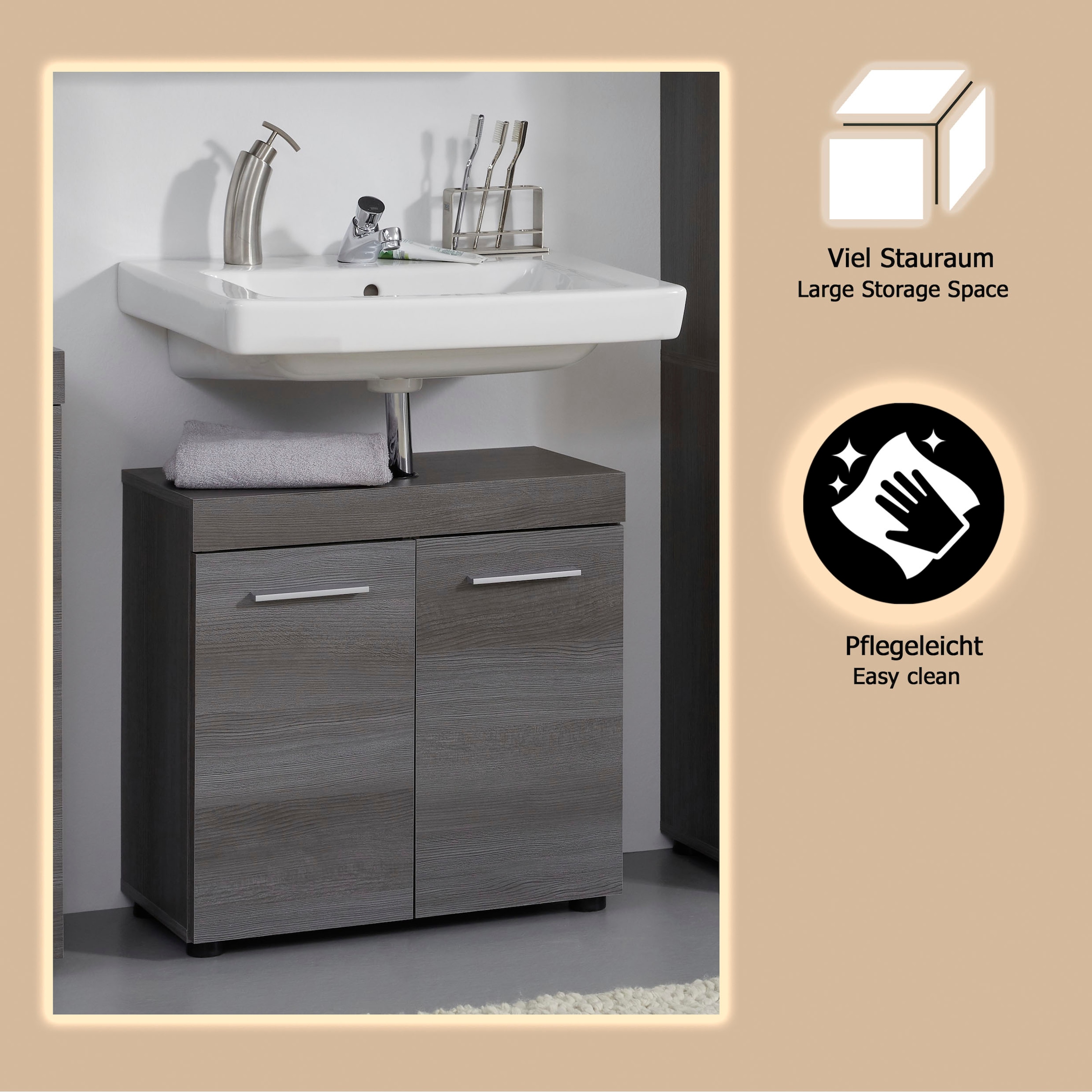 welltime Waschbeckenunterschrank »Royan« Waschbeckenunterschrank mit 2 Türen - (B/T/H) 58/31/57 cm