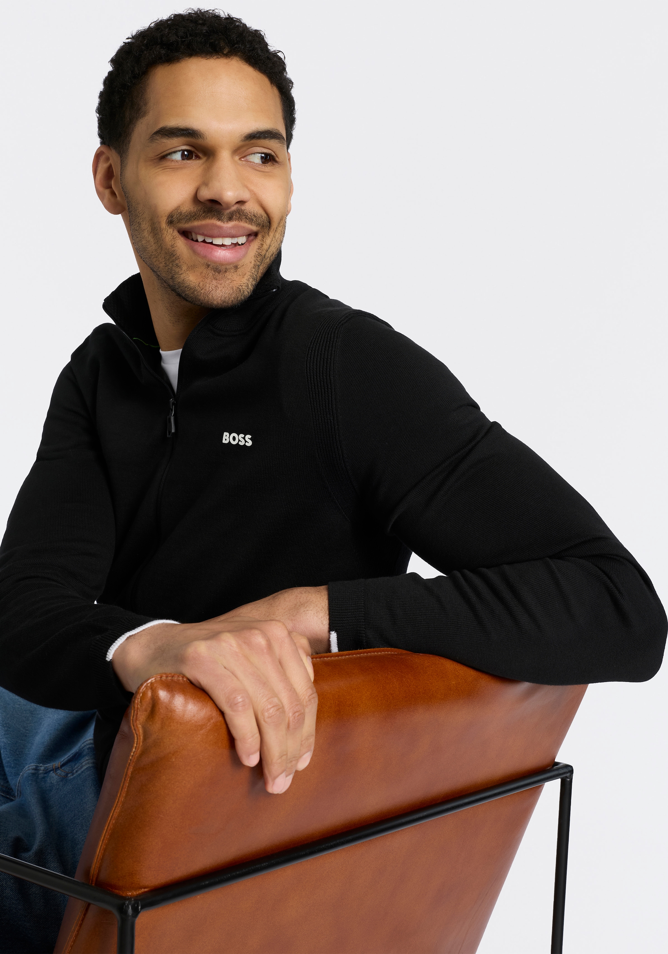 BOSS GREEN Strickjacke »Ever-X« mit Stehkragen, regular fit