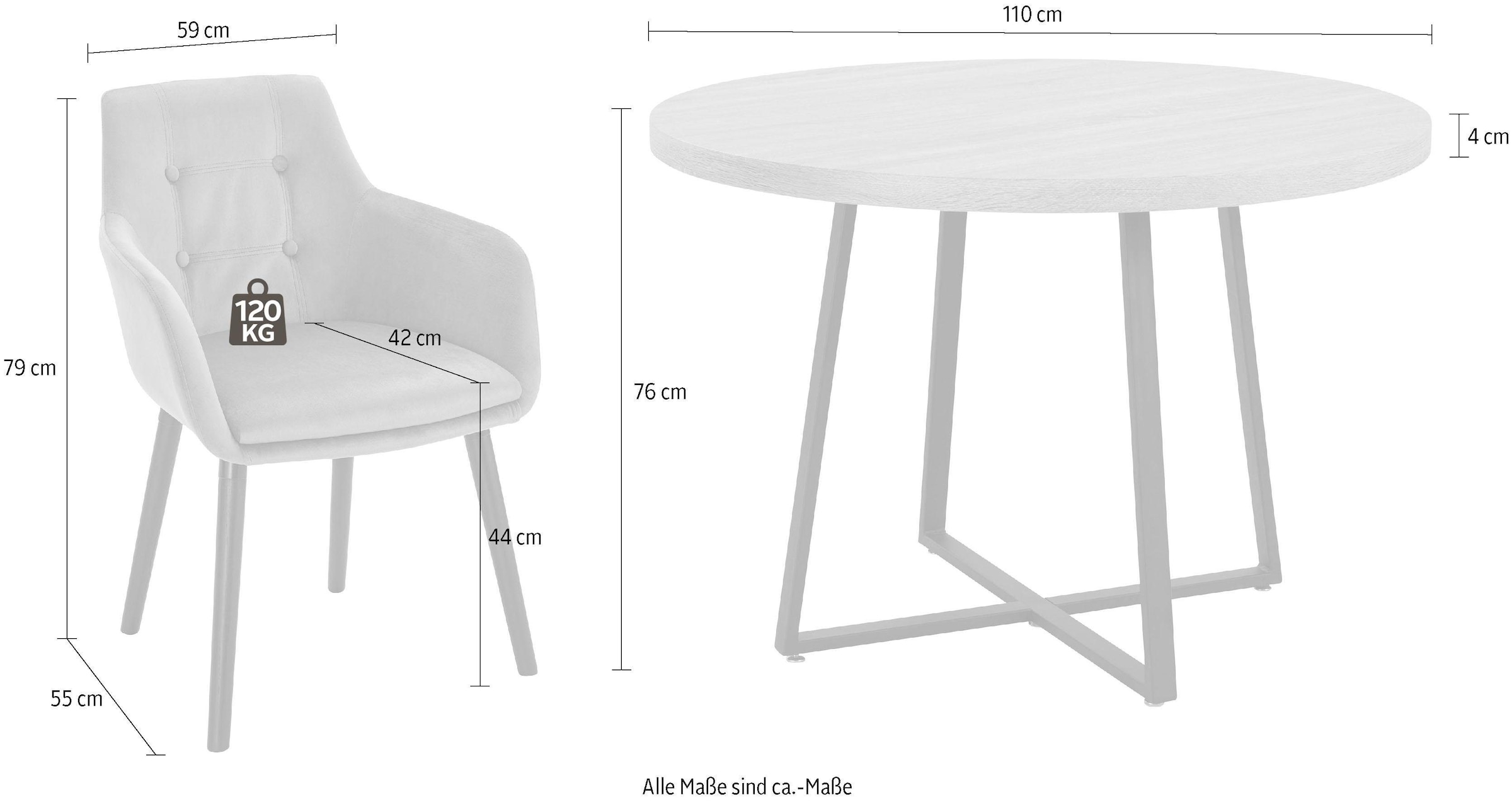 GOODproduct Ensemble de salle à manger 5 cuis tlg. mit 4 Stühle