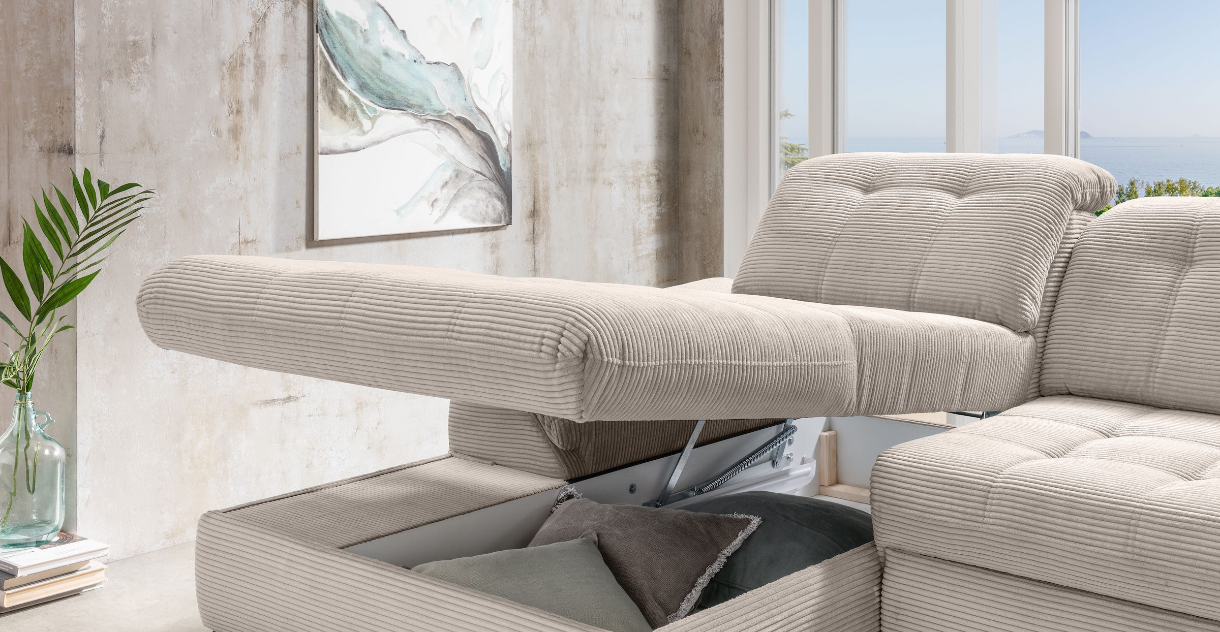 Home affaire Canapé d'angle »Lazio modern und bequem, schmale Armlehnen, tolle Detailverarbeitung« deux couleurs de pieds différentes au choix
