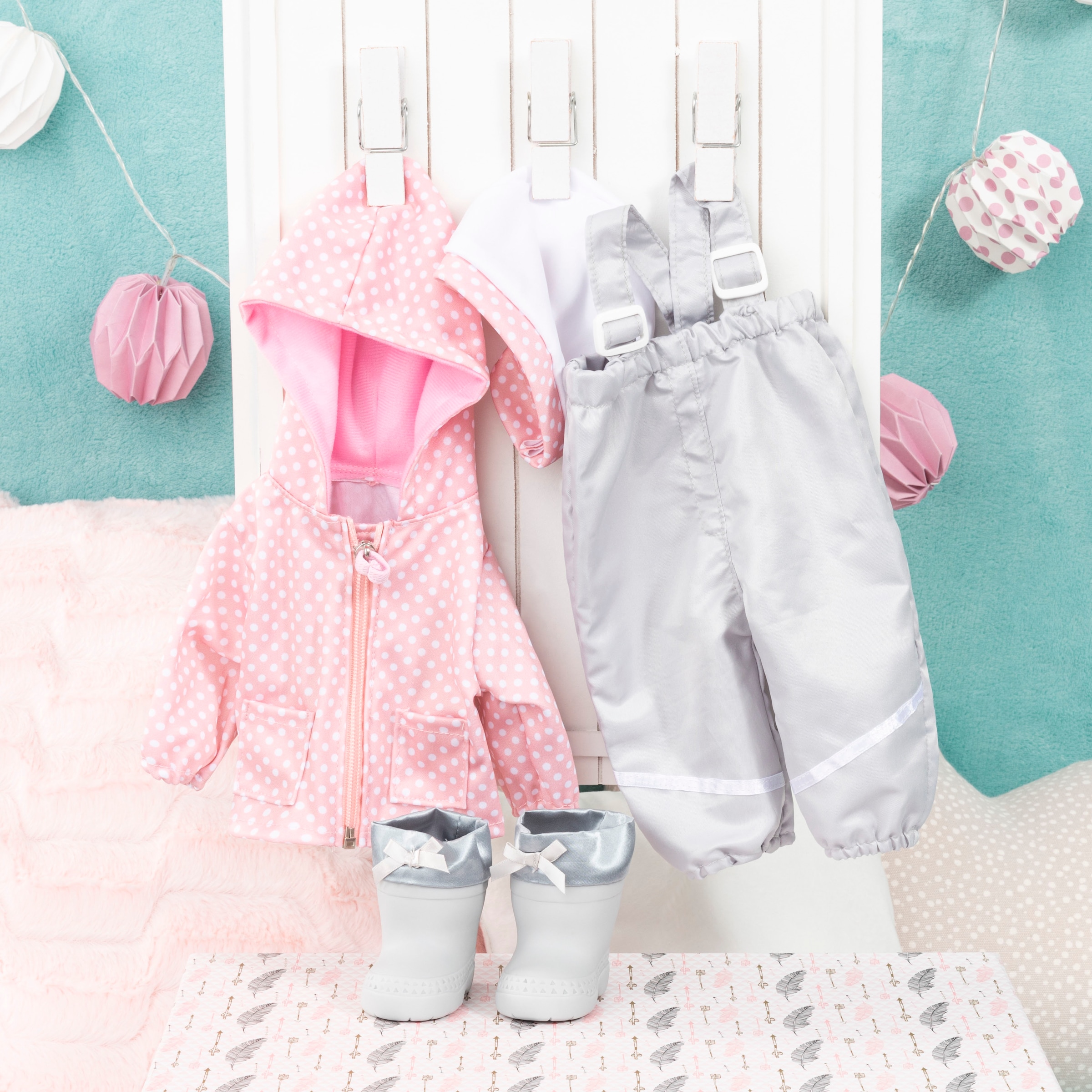 Bayer Puppenkleidung »Regen-Set grau/rosa«