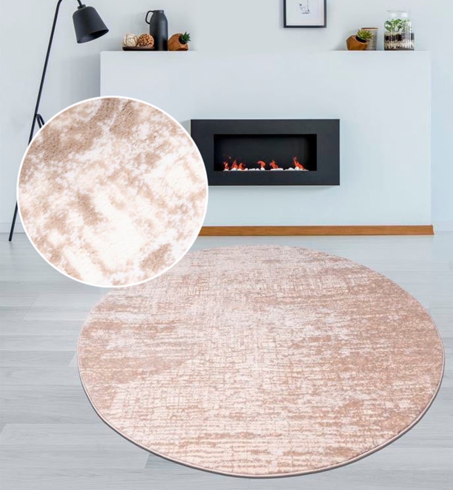 GOODproduct Tapis »Ariano, dezenter Glanz mit Hoch-Tief-Struktur« Rond 12 mm Höhe Vintage Design, Schrumpf Carving-Effekt, Wohnzimmer, Schlafzimmer