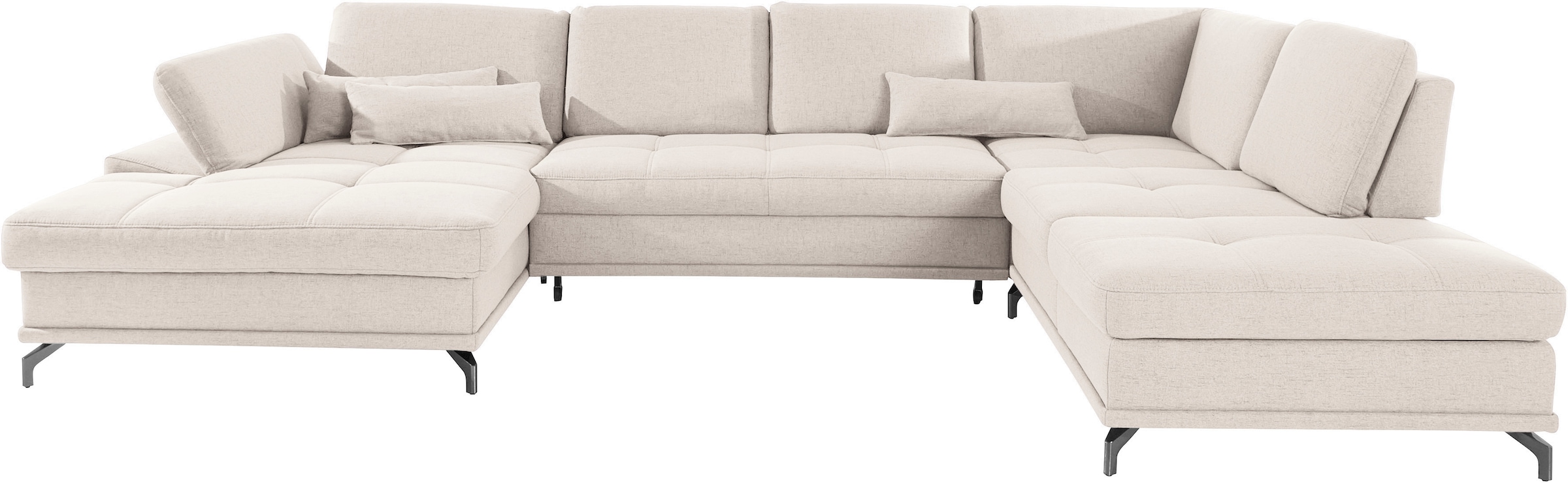 PLACES OF STYLE Paysage de salon »Costello U-Form, B: 363 cm mit Sitztiefen-, Armteilverstellung &« 3 Nierenkissen, optional Bettfunktion & Bettkasten