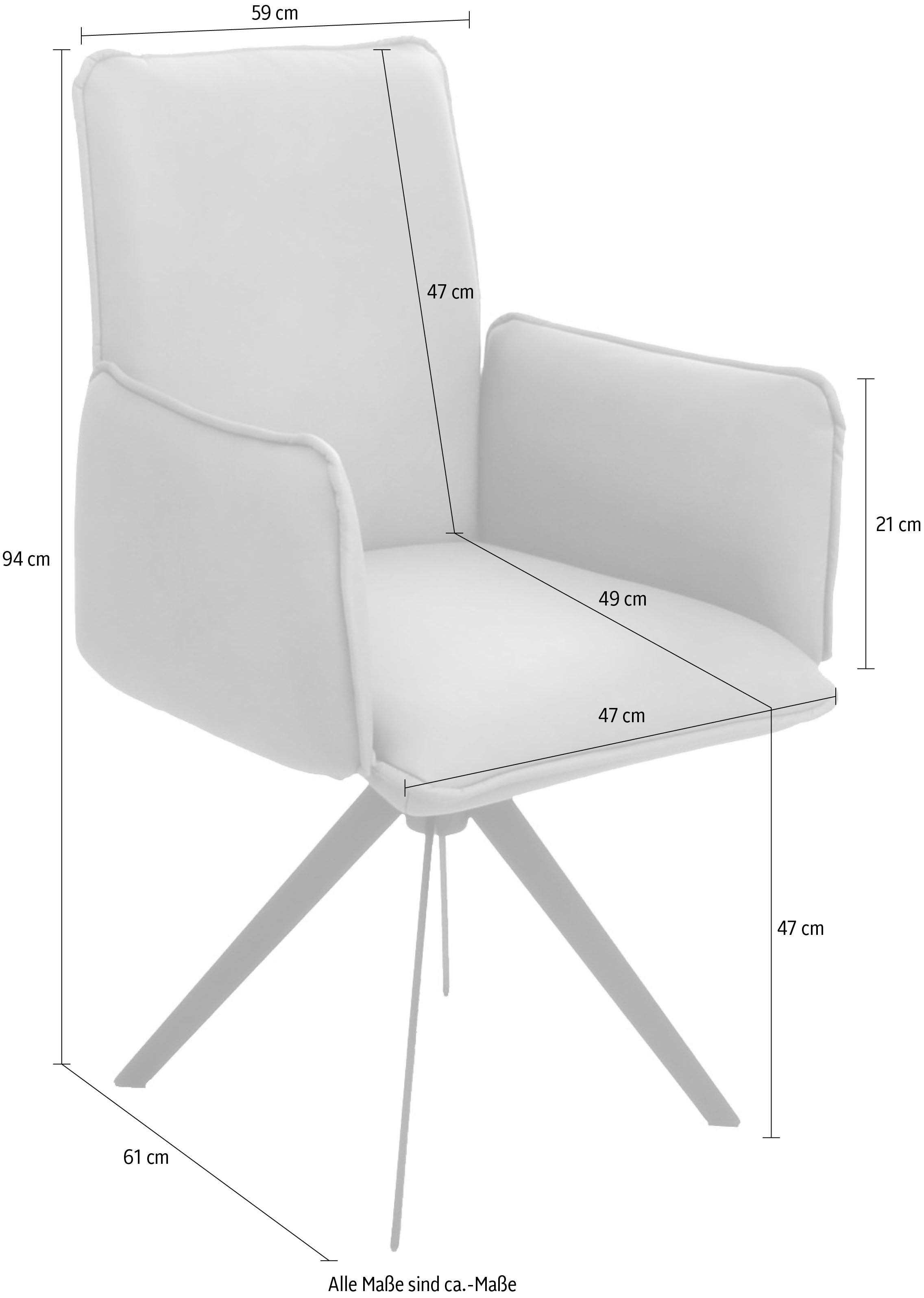 K+W Komfort & Wohnen Chaise de salle à manger »Drehstuhl, Armlehnstuhl, Lederstuhl« () Tourniquet éclair et fonction de retour, passepoil décoratif 12 mm