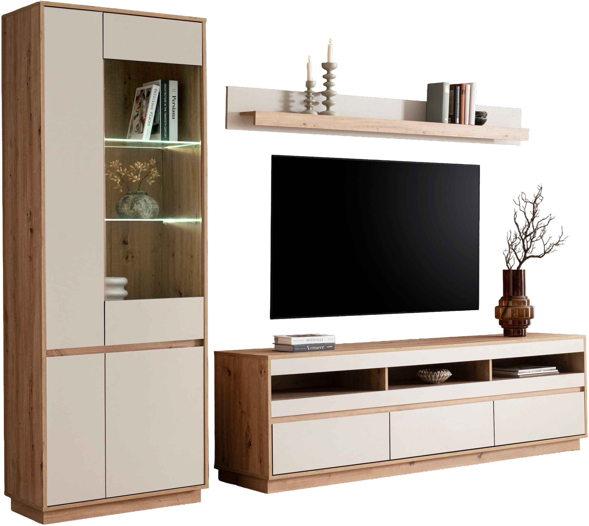 Home affaire Meuble mural »Sonora, moderne Anbauwand, Komplettset in Kaschmir/Eiche« Komplett-Set, 3 cuis tlg.