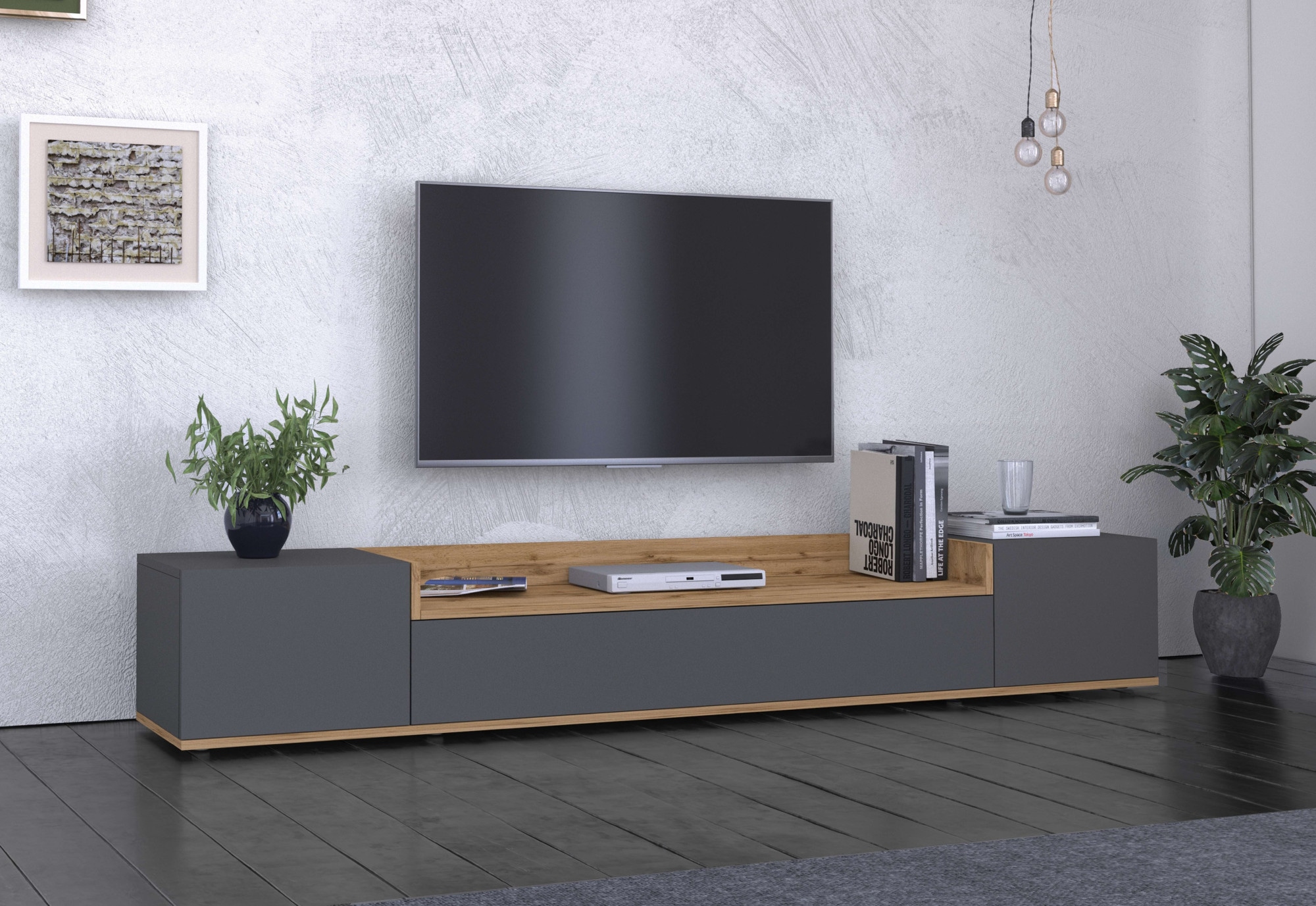 GOODproduct Lowboard »BOLSENA,TV-Kommode, TV-Möbel,TV-Bank, 4 Fächer und offenes Ablagefach« 1 Stk. tlg. stehend/hängend montierbar, Made in Italy, B/T/H: 200 × 35 × 31,2 cm