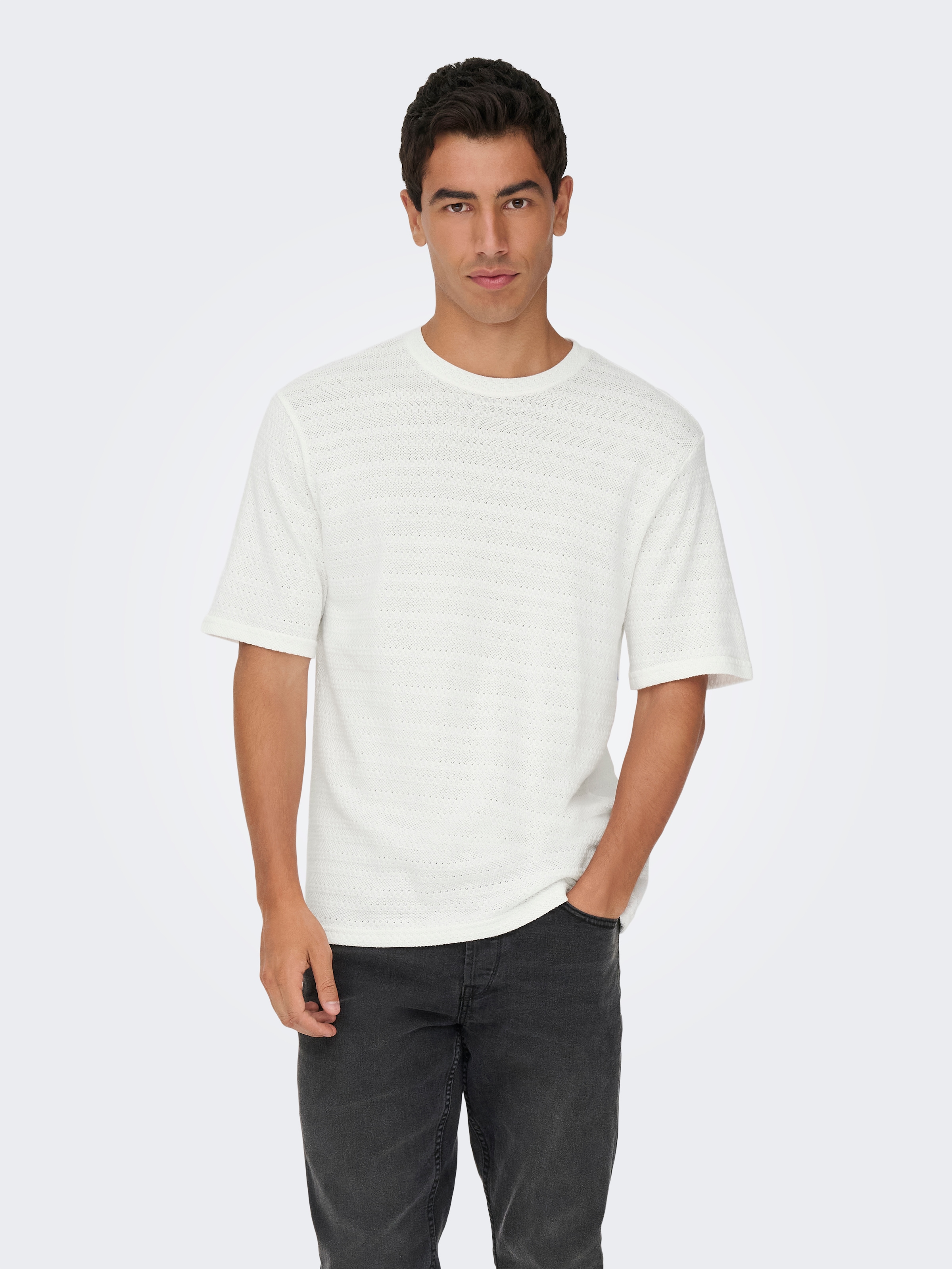 ONLY & SONS Pull à col rond »ONSGIVO REG 12 SS CREW KNIT NOOS« Coton, manches courtes, coupe normale