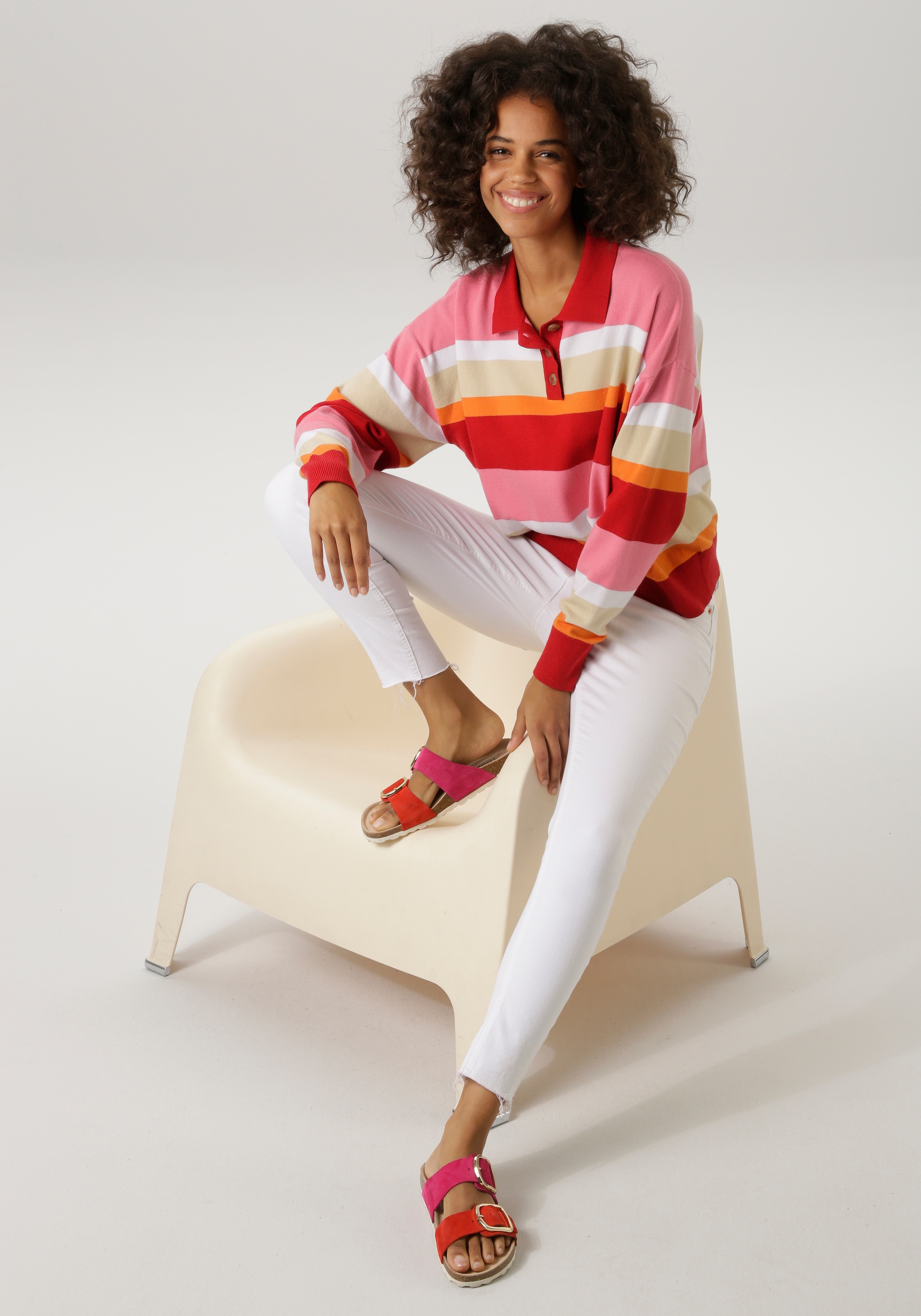 Aniston CASUAL Pull en tricot mit Polokragen und kurzer Knopfleiste - NEUE KOLLEKTION