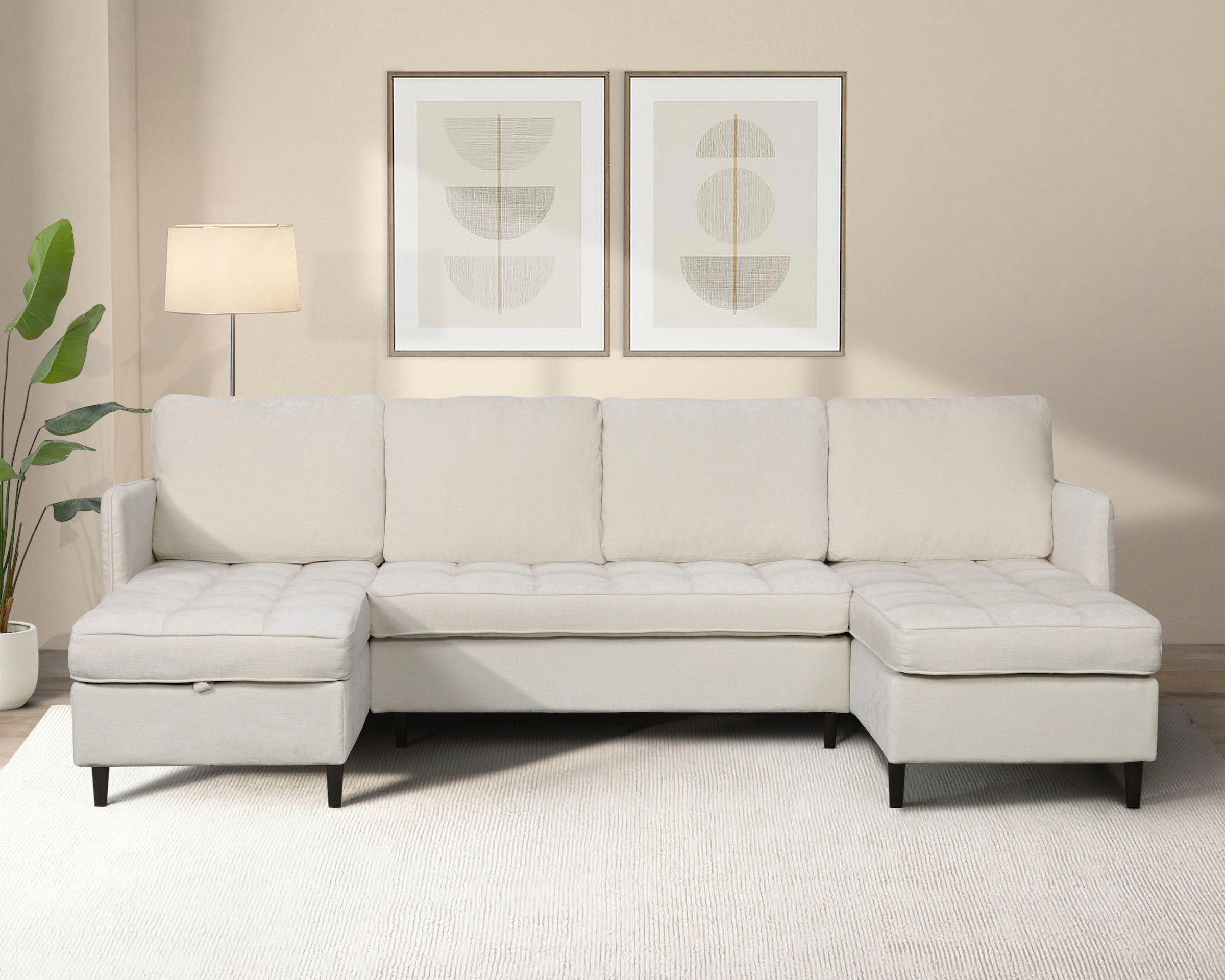 Dorel Home Paysage de salon »LINDHUS, U-Form, Breite 250 cm, verschiedene Stellvarianten, Modulsofa« Recamiere, Stauraum, Cord und Chenille-Bezug