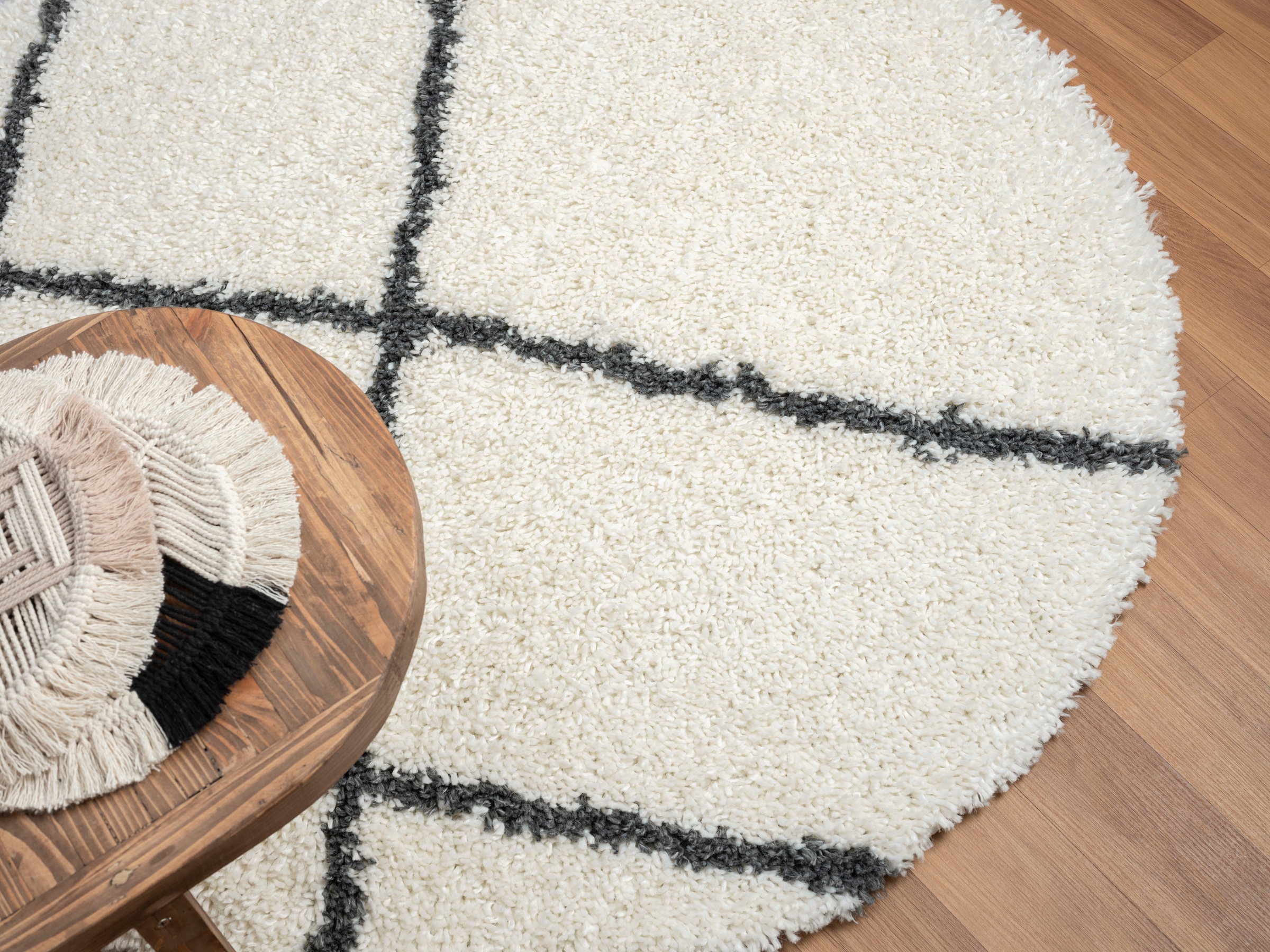 Myflair Möbel & Accessoires Tapis à poils longs »My Shaggy Raute« Rond 37 mm Höhe Shaggy, Scandi Rauten Design, leicht glänzend, extra flauschig