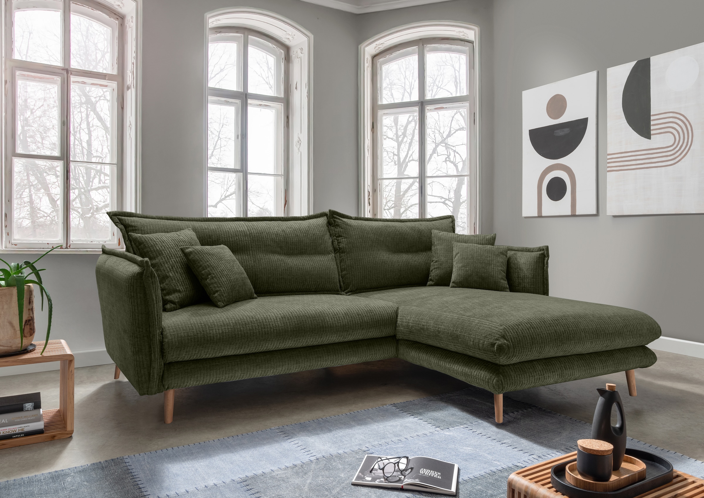 Home affaire Ecksofa »Lazio modern und bequem, schmale Armlehnen, tolle Detailverarbeitung« zwei verschiedene Fussfarben wählbar