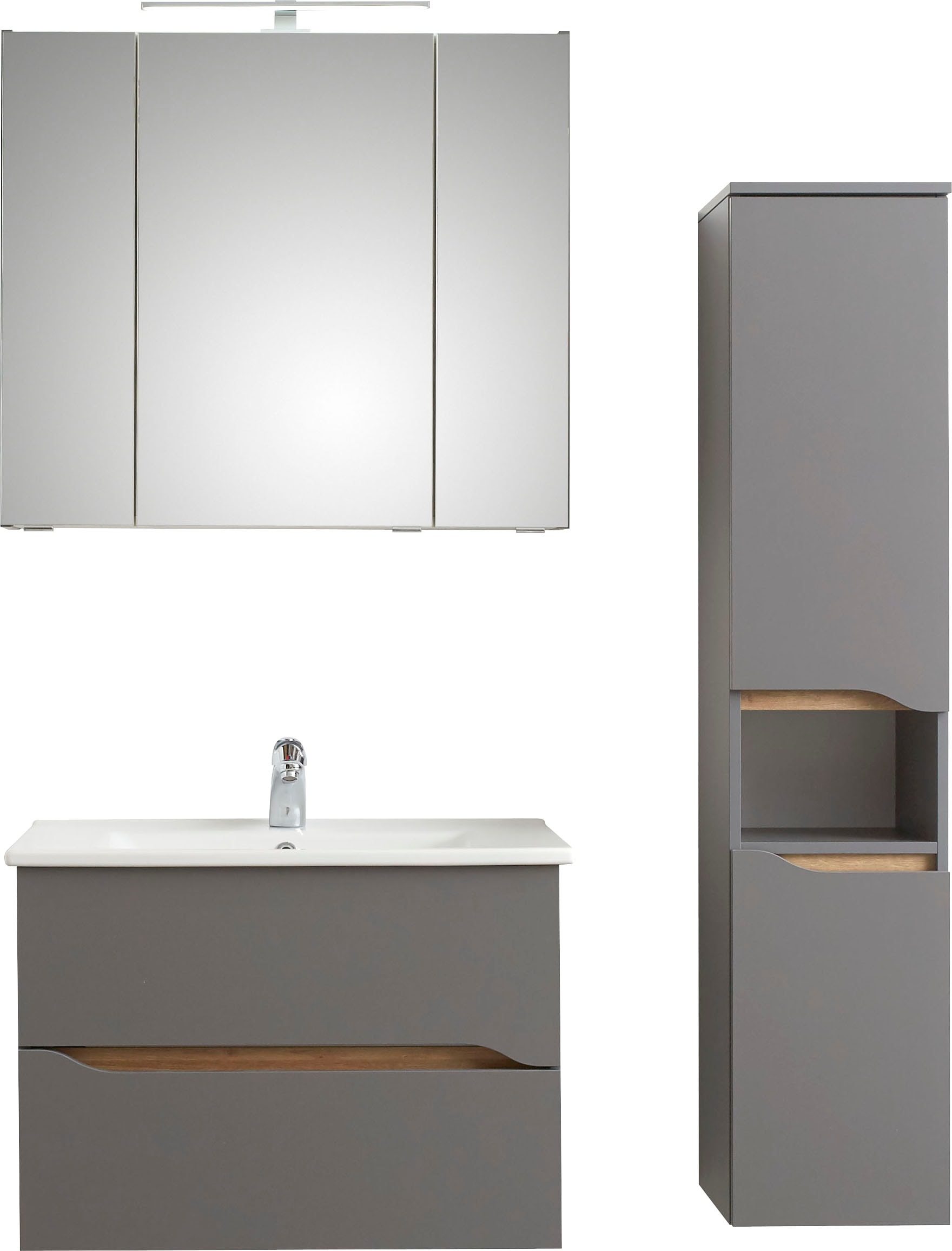 Saphir Ensemble de meubles de salle de bain »Quickset 3-teilig, Keramikwaschtisch mit LED-Spiegelschrank« 3 cuis tlg.