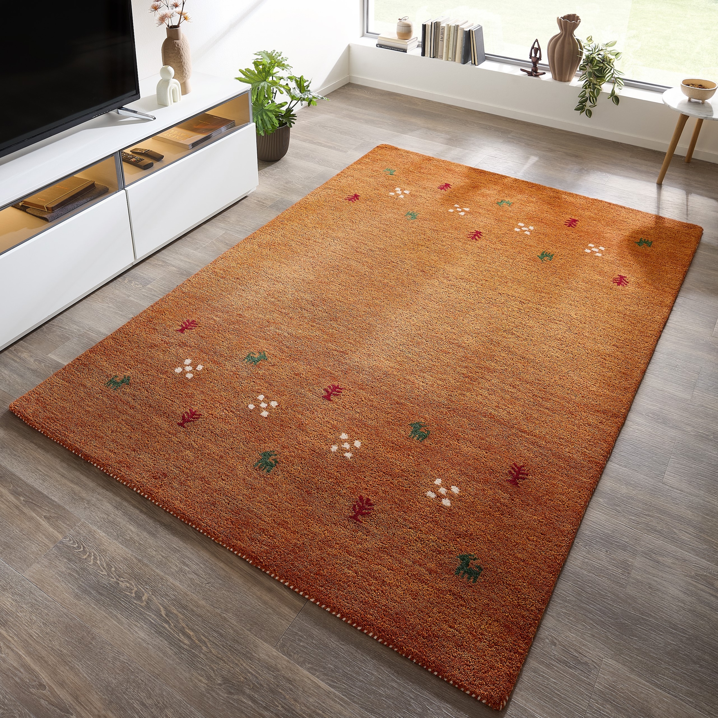 THEKO Wollteppich »Gabbeh Motiv, Handgefertigt, Teppich, Tiermotiv, reine Wolle« rechteckig 14 mm Höhe reine Wolle, Wohnzimmer, Schlafzimmer, Esszimmer