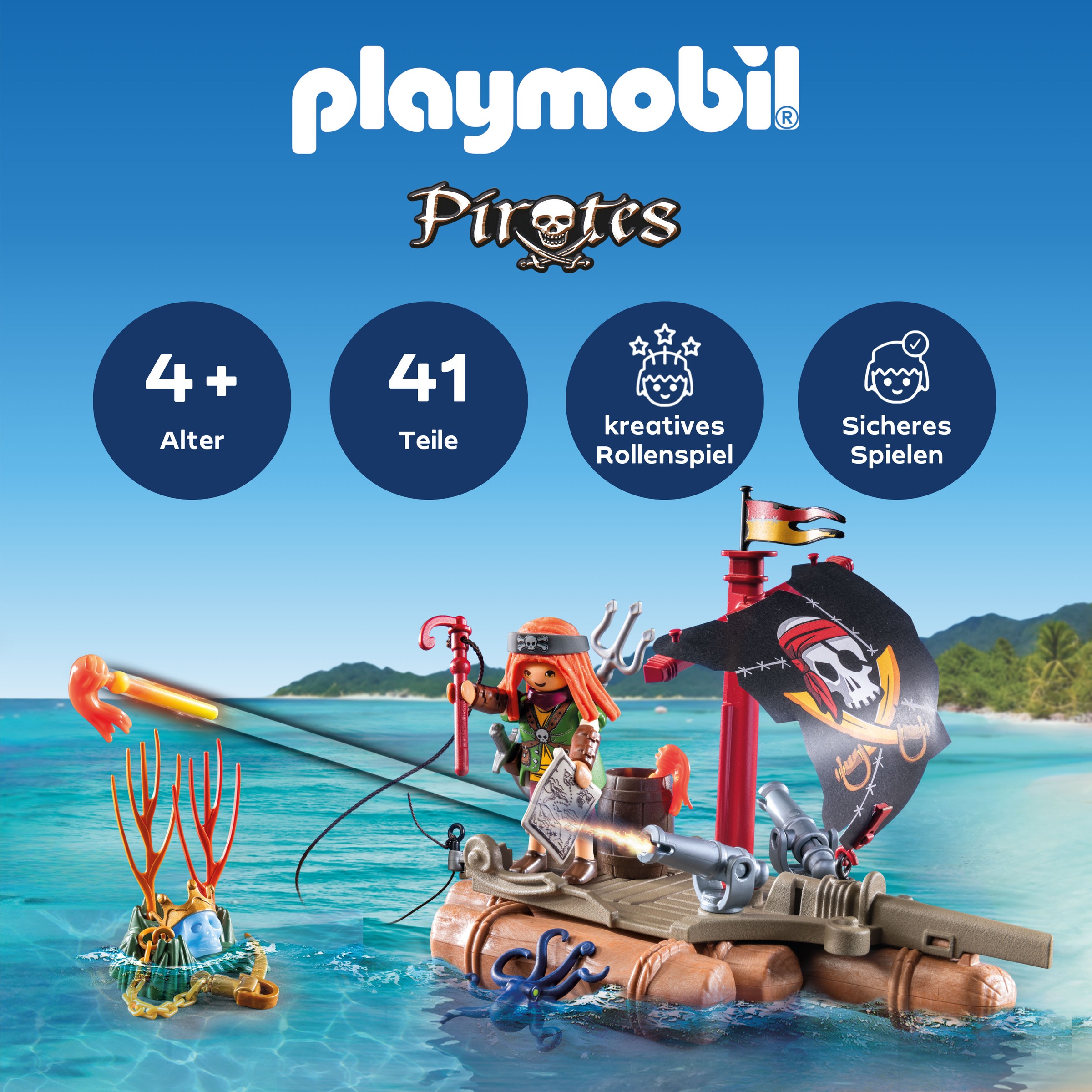Playmobil® Konstruktions-Spielset »Schatzbergung auf Piratenfloss (71794), Playmobil Pirates«