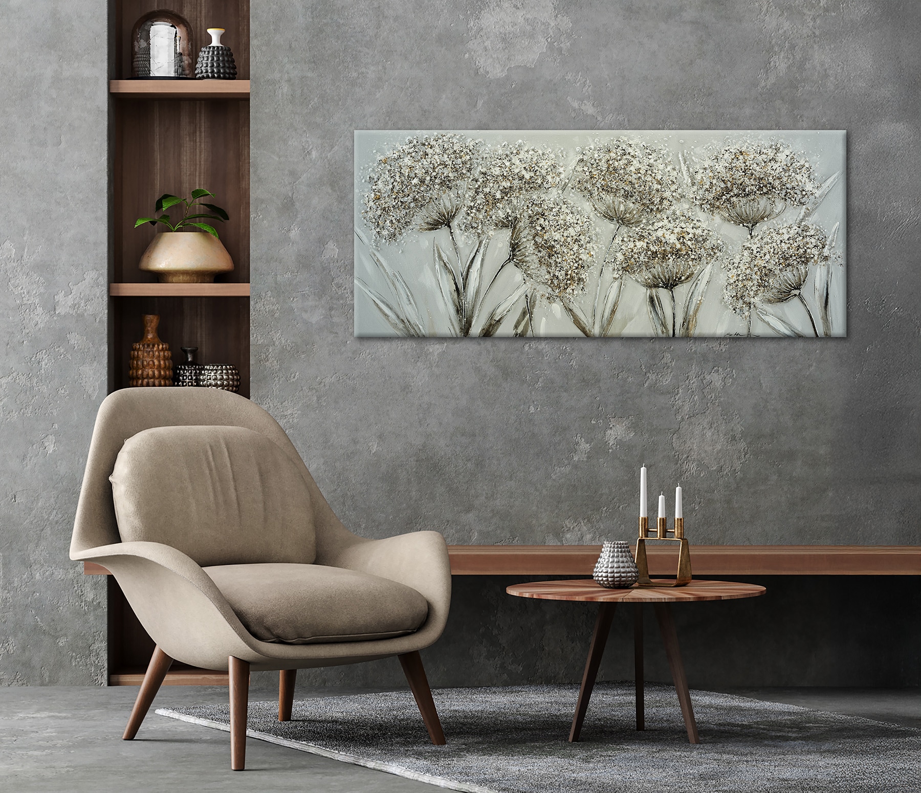 Bönninghoff Peinture à l'huile »handarbeit PUSTEBLUMEN XXL 60x140 cm – Wandbild Kunst Deko« Fleurs | Images de fleurs | Nature fabriqué à la main, chaque image est unique