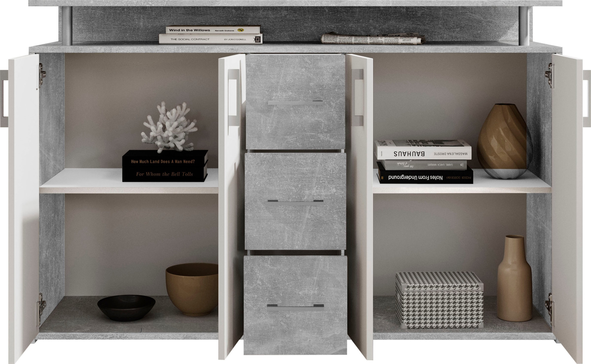 HBZ Sideboard »Drivno Sideboard, B/H/T 139x90x34 cm« 1 Stk. tlg. Breite 139cm, Kugelauszug, Einlegeböden verstellbar,  3 Schubkästen