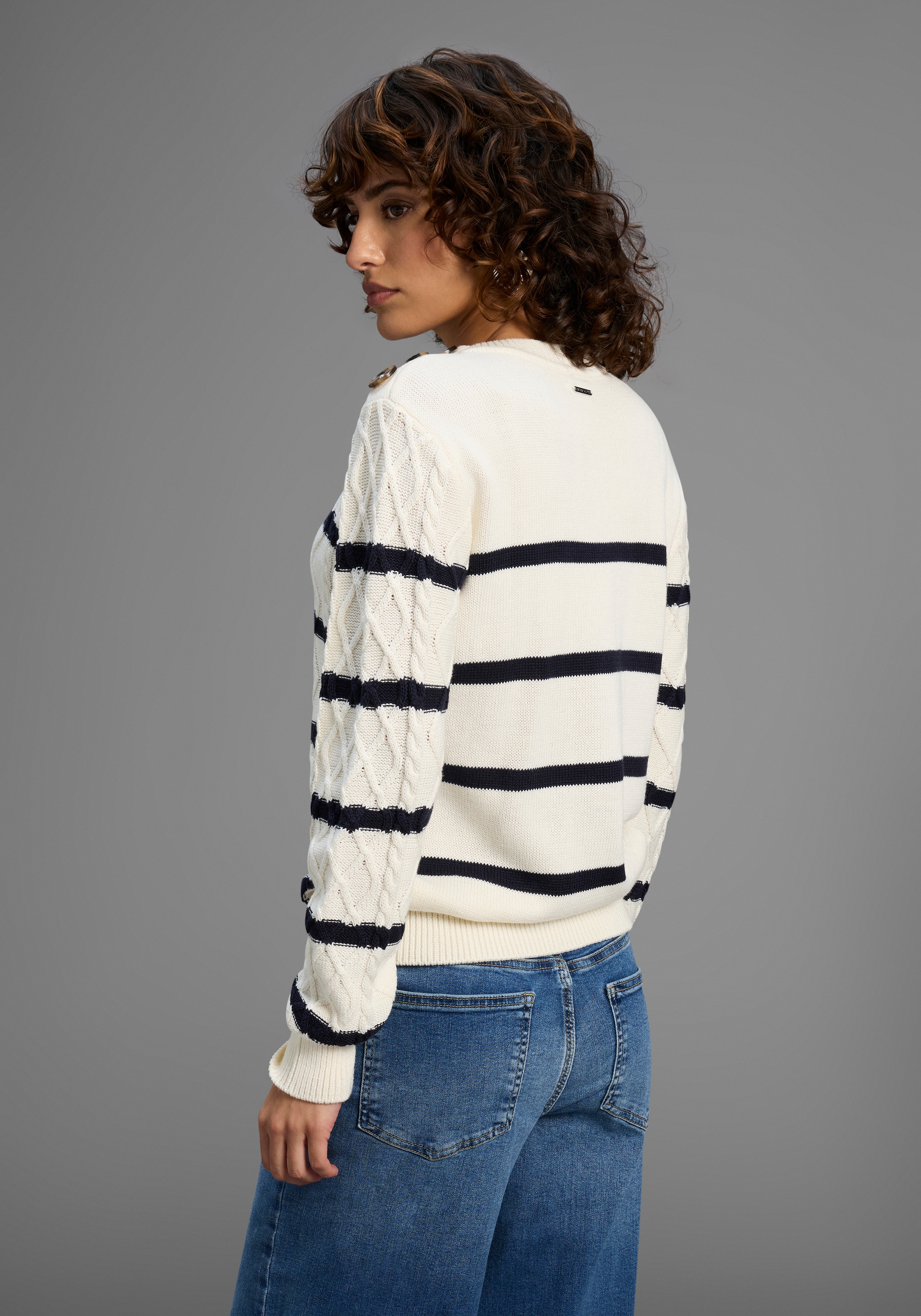 Laura Scott Pull à col rond Übergangspullover mit Zopfmuster und Streifen - NEUE KOLLEKTION