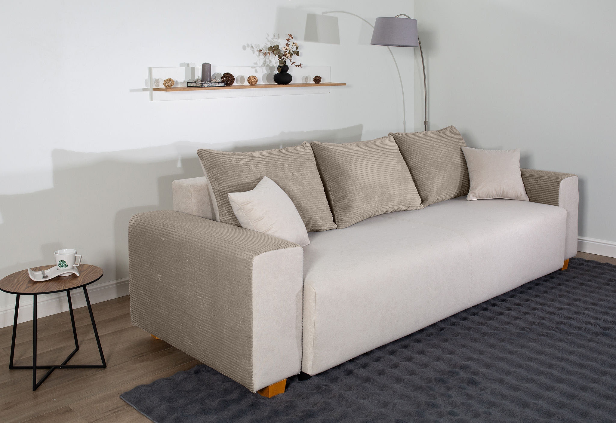 COLLECTION AB Canapé-lit »Yves, B: 243 cm, Liegefl. 142x194 cm« Bettfunktion, Bettkasten & 2 Zierkissen, Federkern