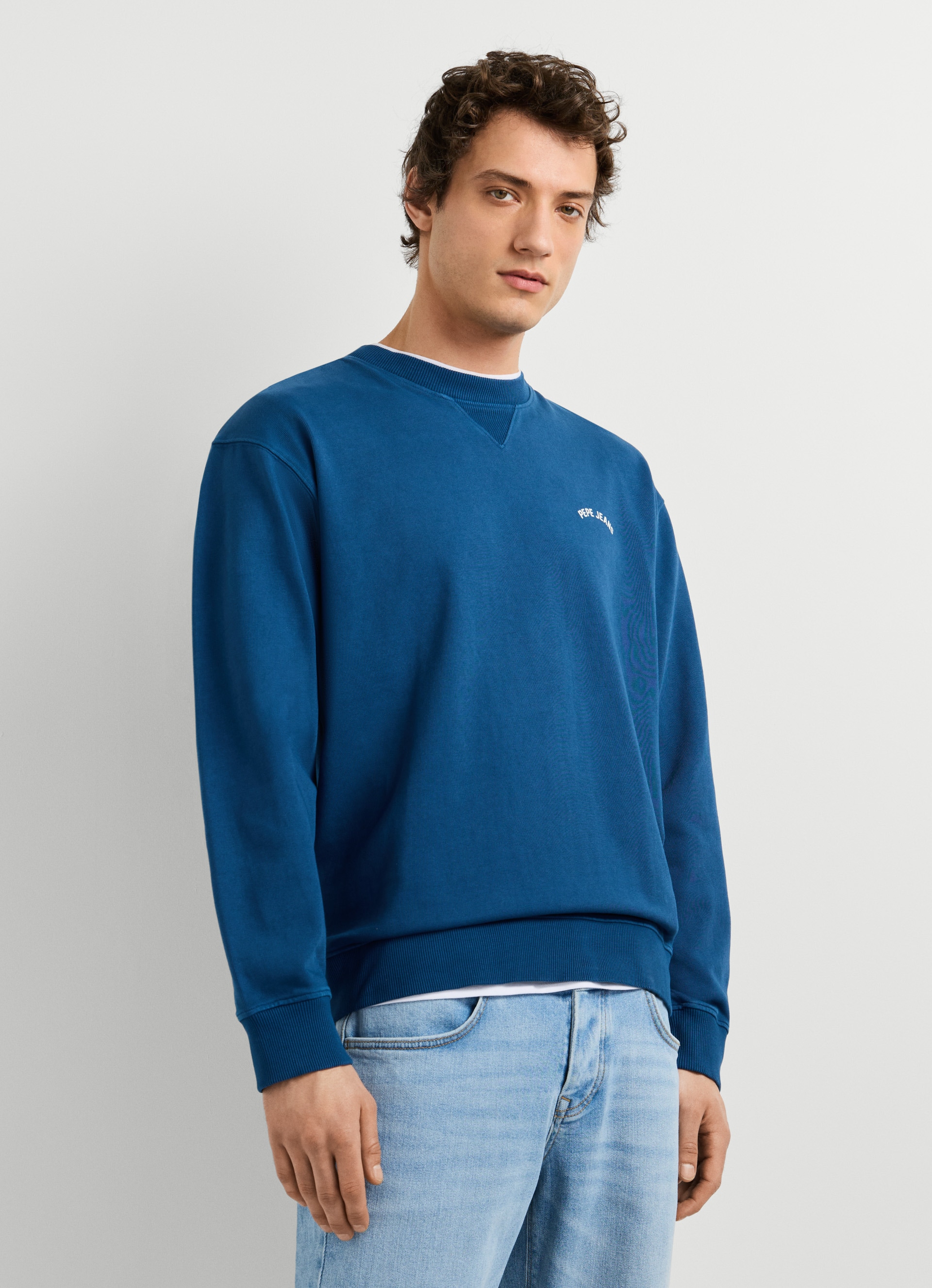 Pepe Jeans Sweat-shirt »JOHN CREW«, avec empiècement côtelé au col rond, inscription logo
