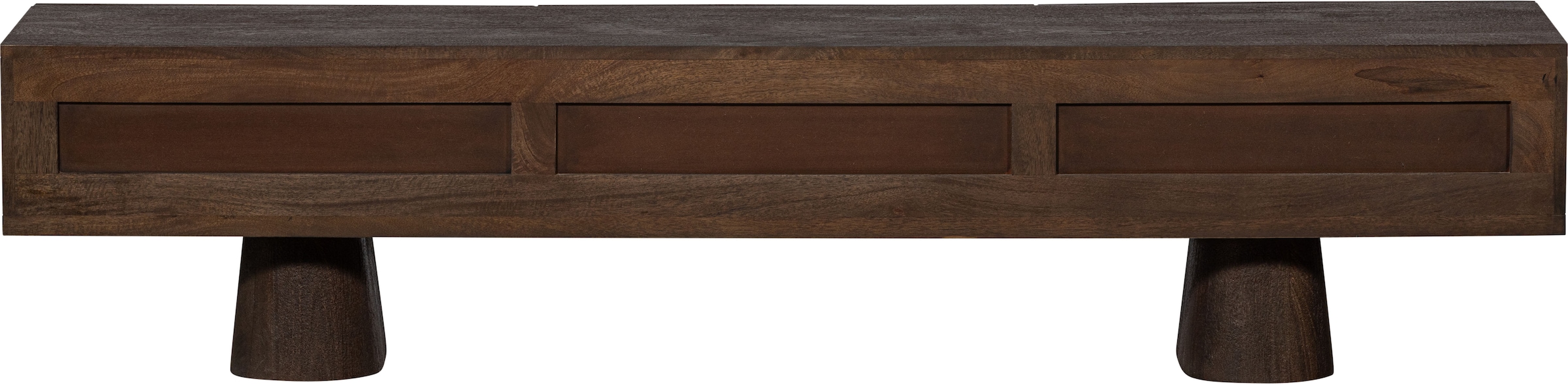 WOOOD Lowboard »Crumble Mangoholz mit Relief-Türen, H 40 x B 180 x T 40 cm« Tragkraft Deckplatte 35 kg, Auszüge je 15 kg, natürliche Holzstruktur