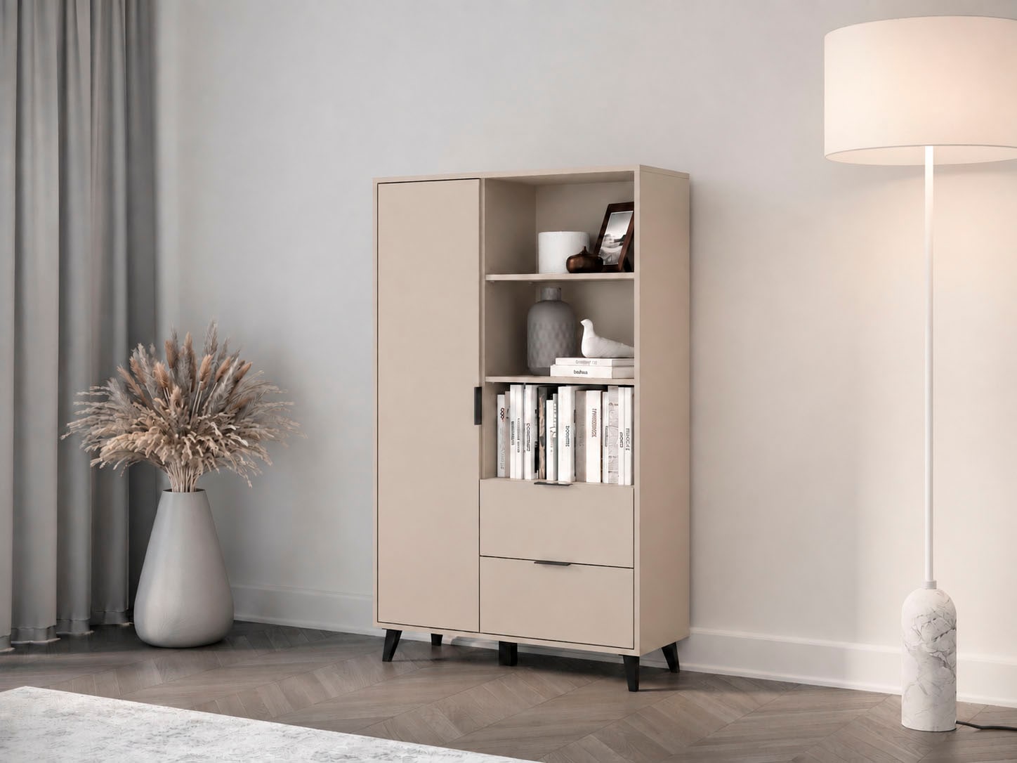 GOODproduct Buffet haut »OSLO – Modernes Stauraummöbel mit Schubladen und Fächern« 1 cuis tlg. Étagères réglables, poignées pratiques et pieds hauts pour plus de confort