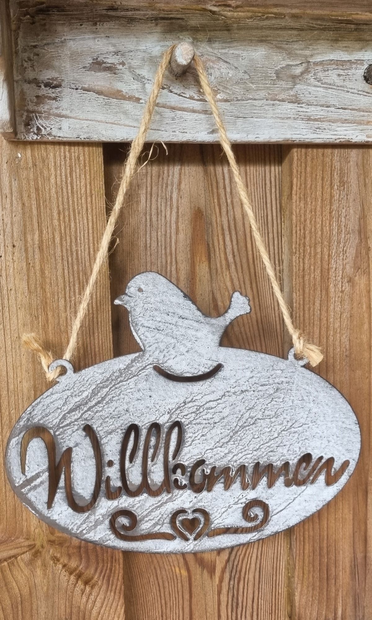 Ambiente Haus Fiches de jardin »Willkommen Schild mit Vogel (B) 20cm« à suspendre avec corde pour intérieur et extérieur