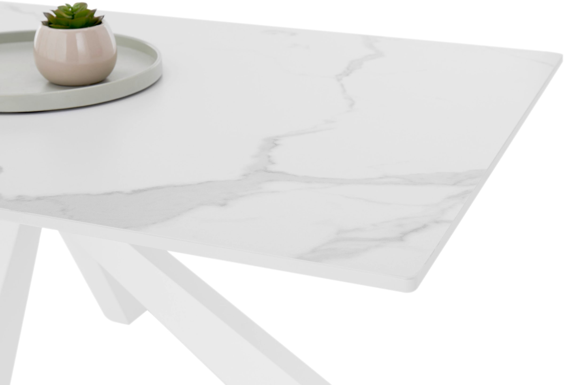 Stolkom Couchtisch »Noah Wohnzimmertisch Keramik, Weiss marmoriert, BxHxT 110x40x70 cm« Keramikoberfläche weiss marmoriert, 4-Fuss Gestell in weiss