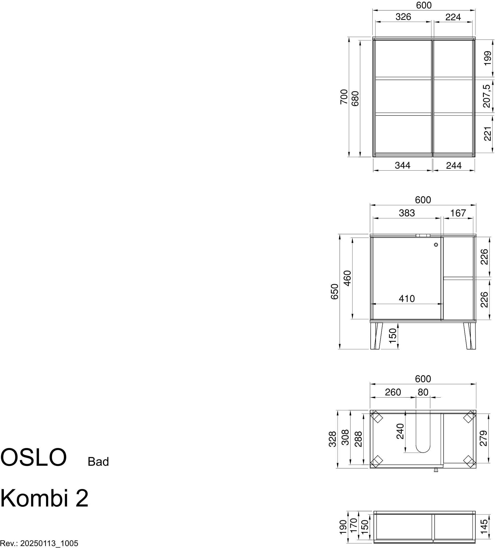 Home affaire Ensemble de meubles de salle de bain »OSLO, Bad im skandinavischen Design, 2-teiliges Badezimmer« Set, 2 cuis tlg.