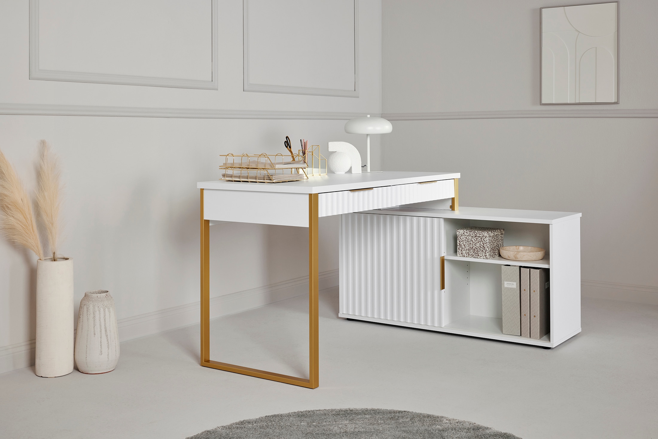 Jahnke Bureau d'angle »CARVE C 145 E« 1 cuis tlg. montage réversible, avec porte coulissante, dimensions 144 x 115 cm