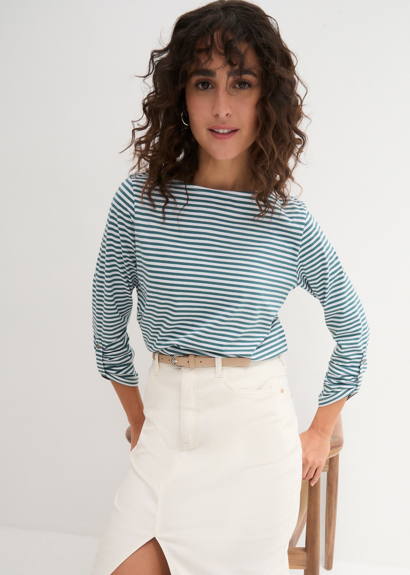 bonprix T-shirt à manches longues »Langarmshirt aus reiner Baumwolle« bequeme Passform, Langarm, für Alltag, aus reiner Baumwolle