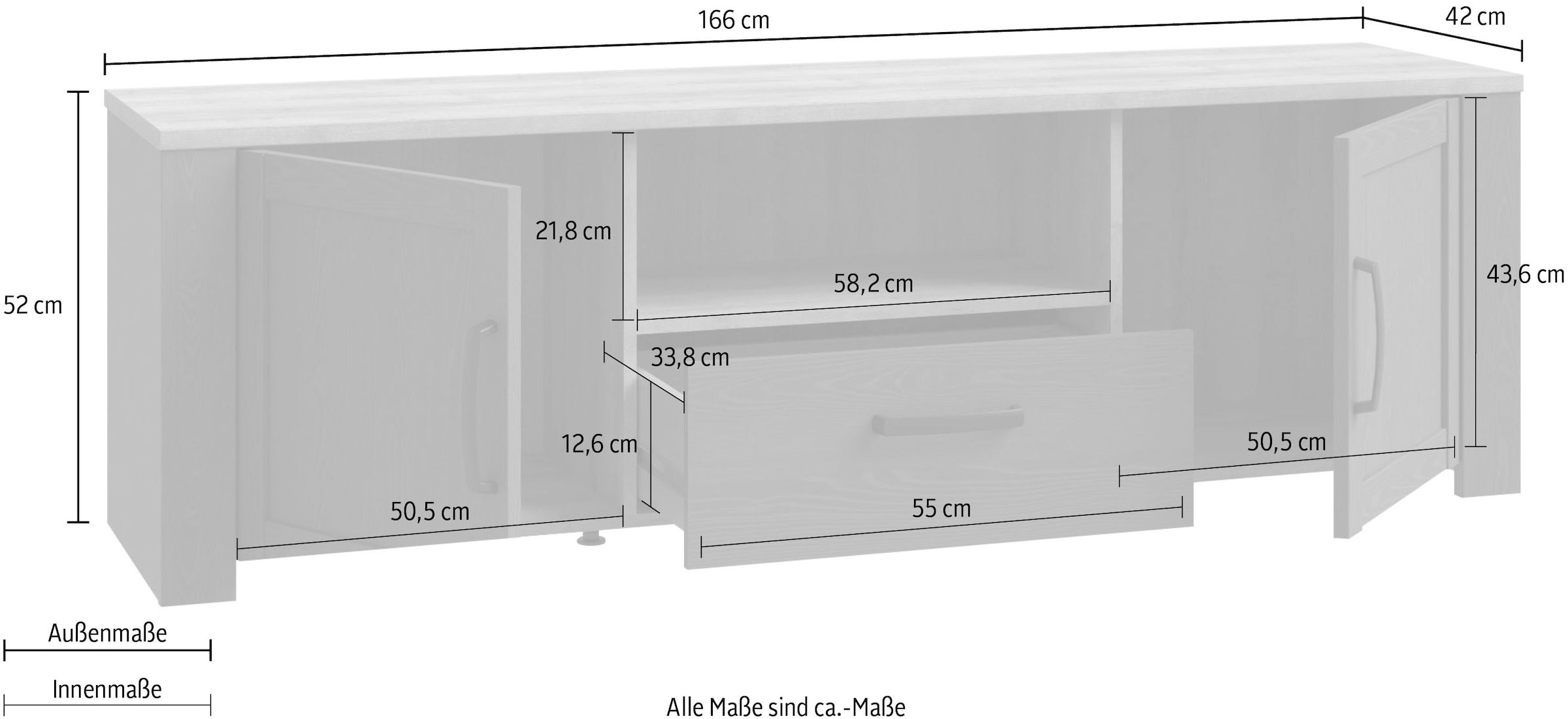 FORTE Tableau TV »Bohol TV-Schrank, Stauraum, 2 farbiges Dekor, landhaus« Largeur 166 cm