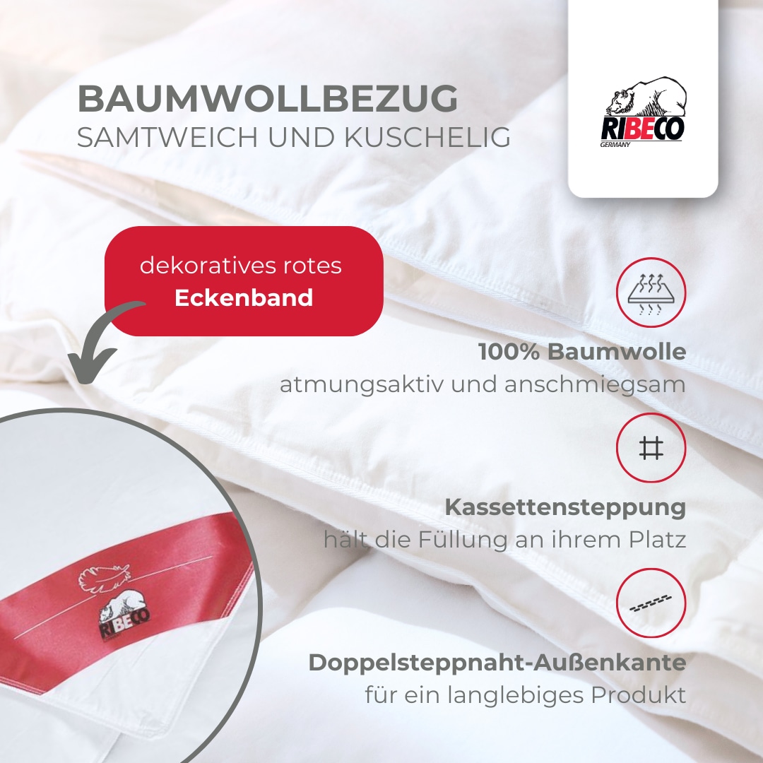 RIBECO Daunenbettdecke + Kopfkissen »Johanna« Daunenbettdeck & Federkissen Hergestellt in Deutschland