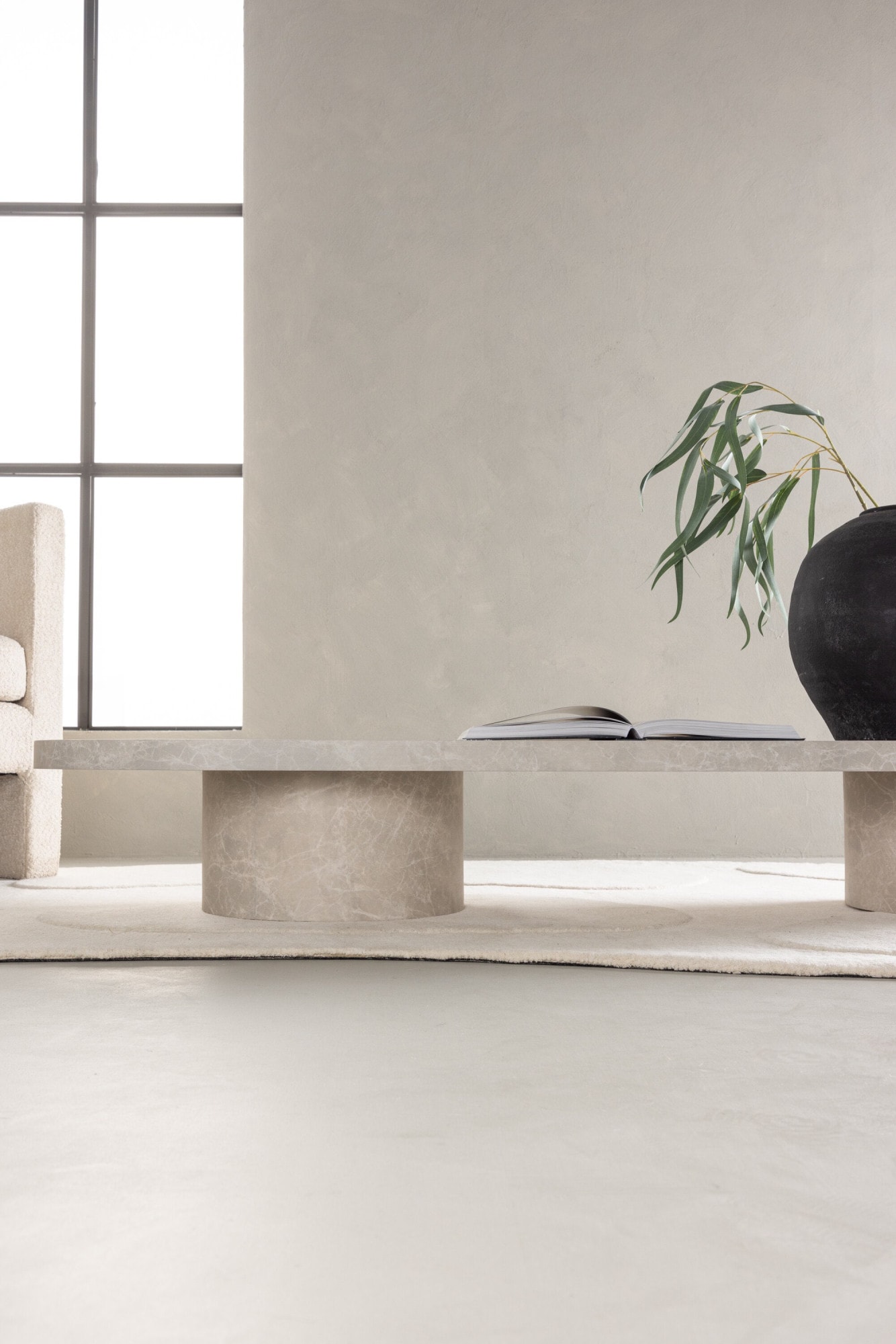 Venture Home Table basse »Narvik, ovaler Couchtisch 190 × 60 cm mit Sinterstein-Tischplatte« Sofatisch, MDF, 3D-Papier, sehr niedrig, rundliche Form, geräumig