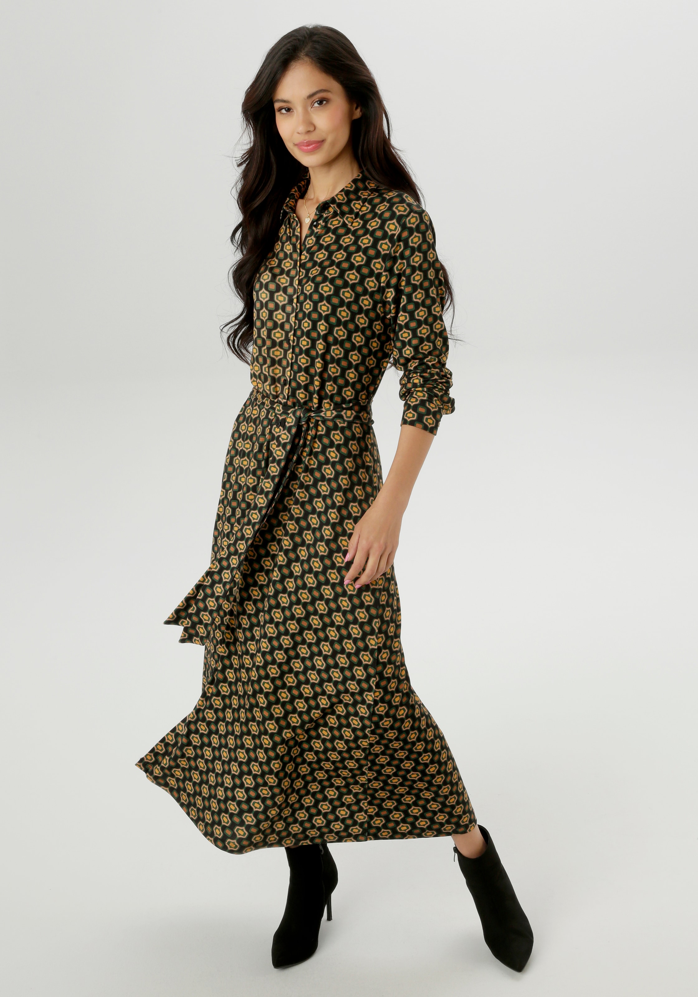 Aniston SELECTED Jerseykleid mit Retromuster und abnehmbarem Bindeband - NEUE KOLLEKTION