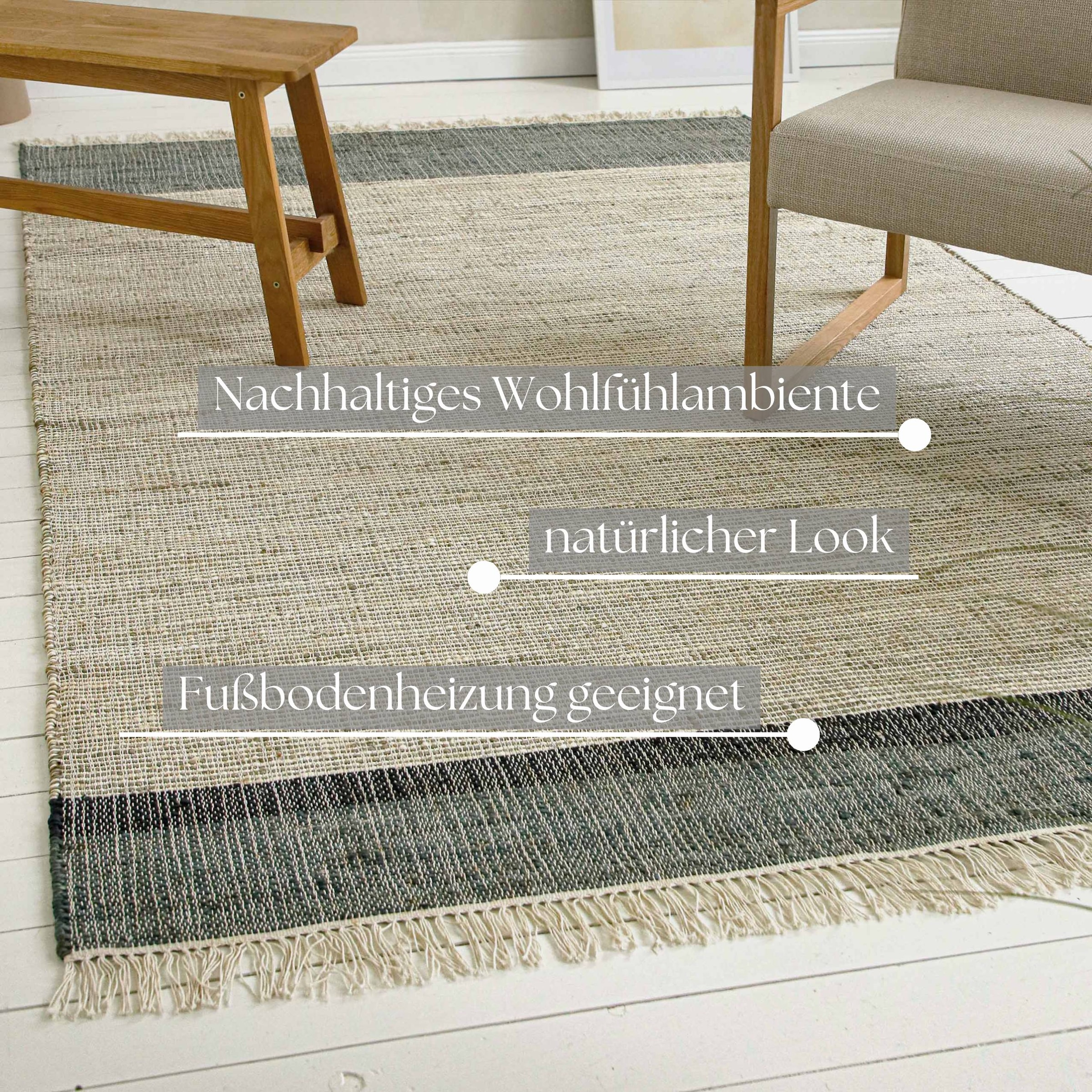 GOODproduct Teppich »Bennii« rechteckig 4 mm Höhe 80% Jute, handgewebt, mit Fransen, Wohnzimmer, Naturfaser