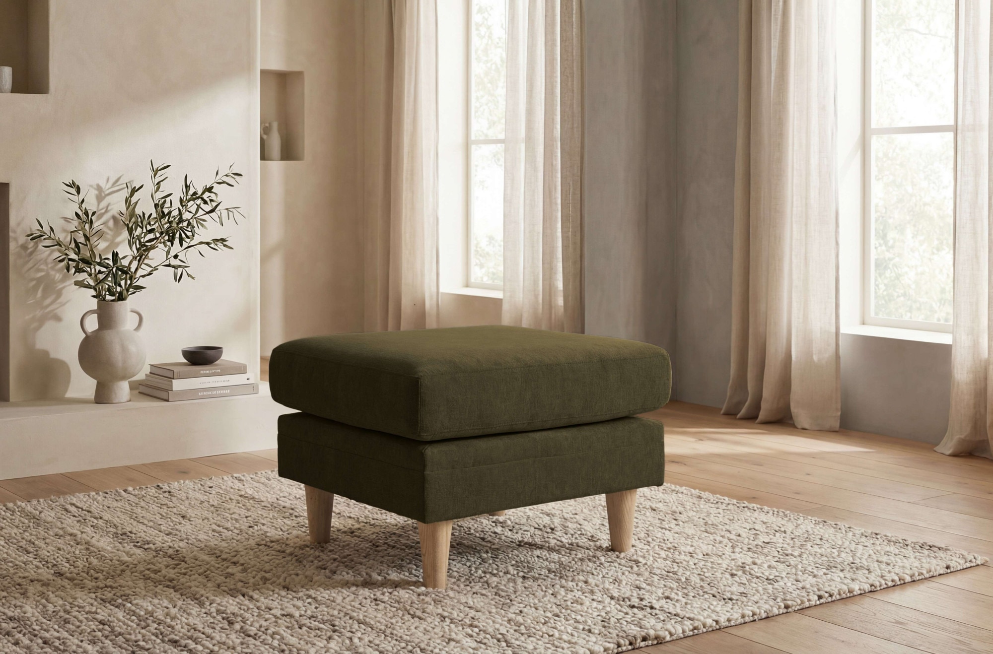 Home affaire Polsterhocker »Arellano, Breite 63 cm« klassisches Design, mit Massivholzfüssen, Webstoff fein, Chenille
