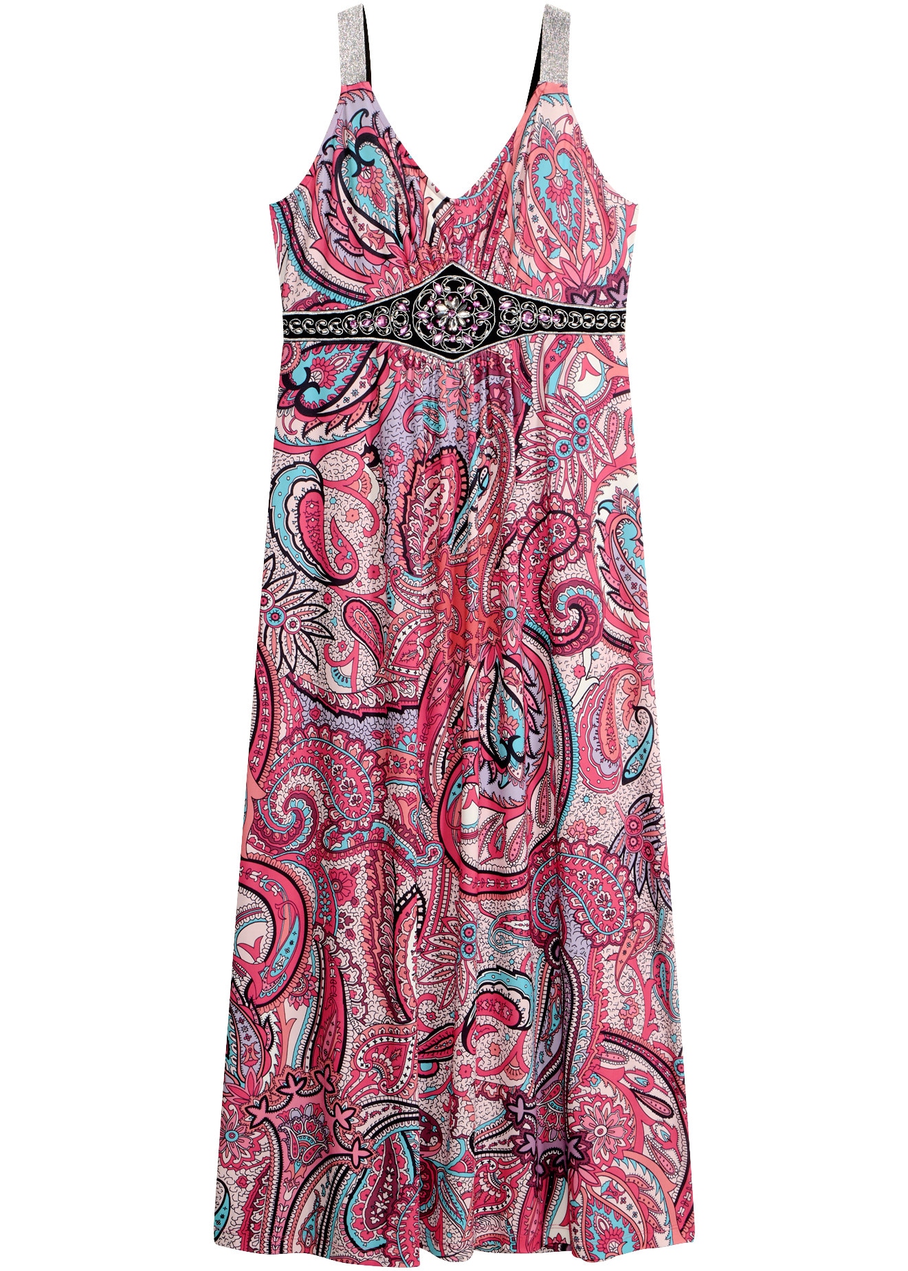 bonprix Maxi robe »Maxikleid mit Applikationen« sans manches, matière élastique, coupe ajustée