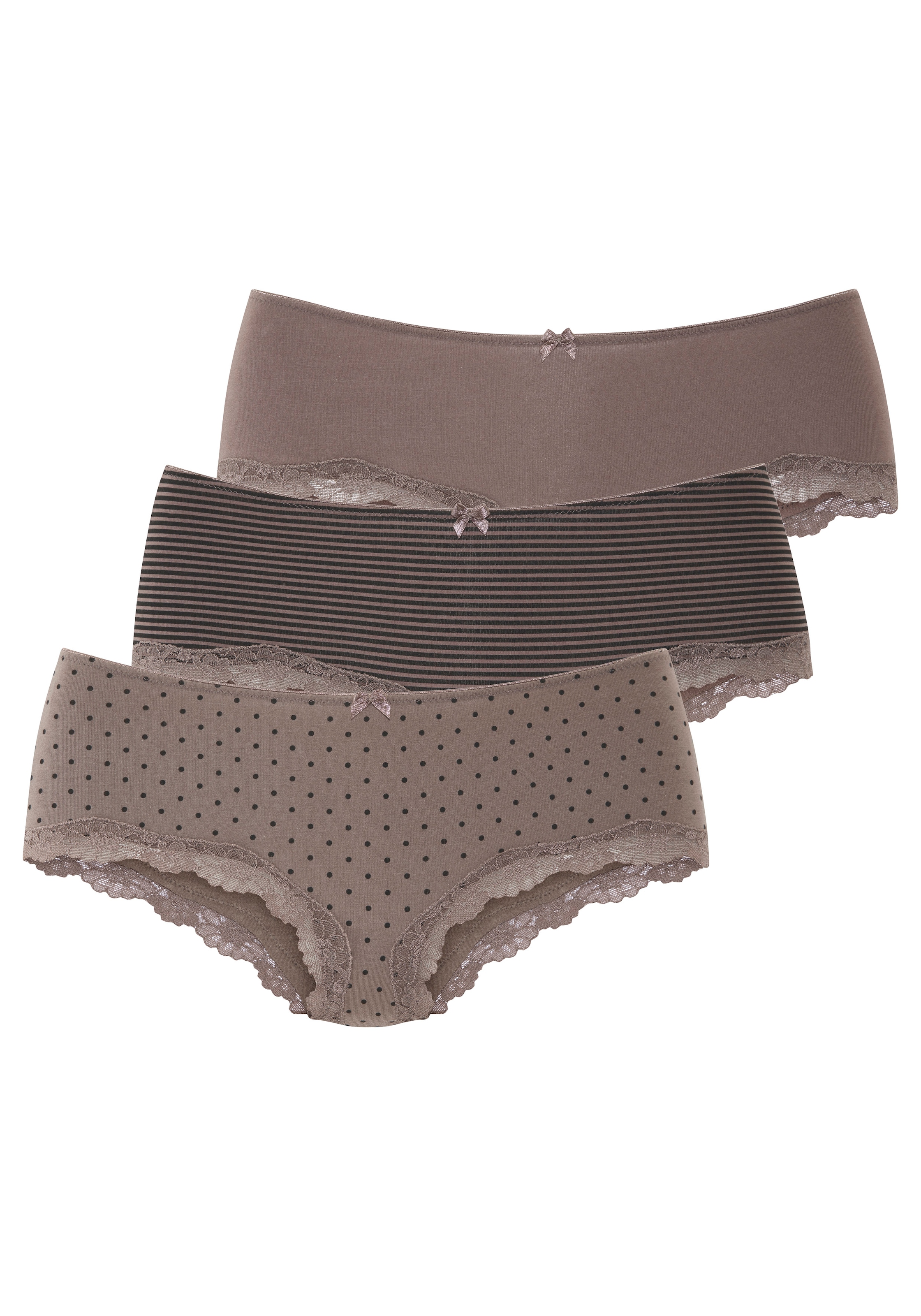 LASCANA Panty 3er-Pack,  aus elastischer Baumwolle mit zarter Spitze